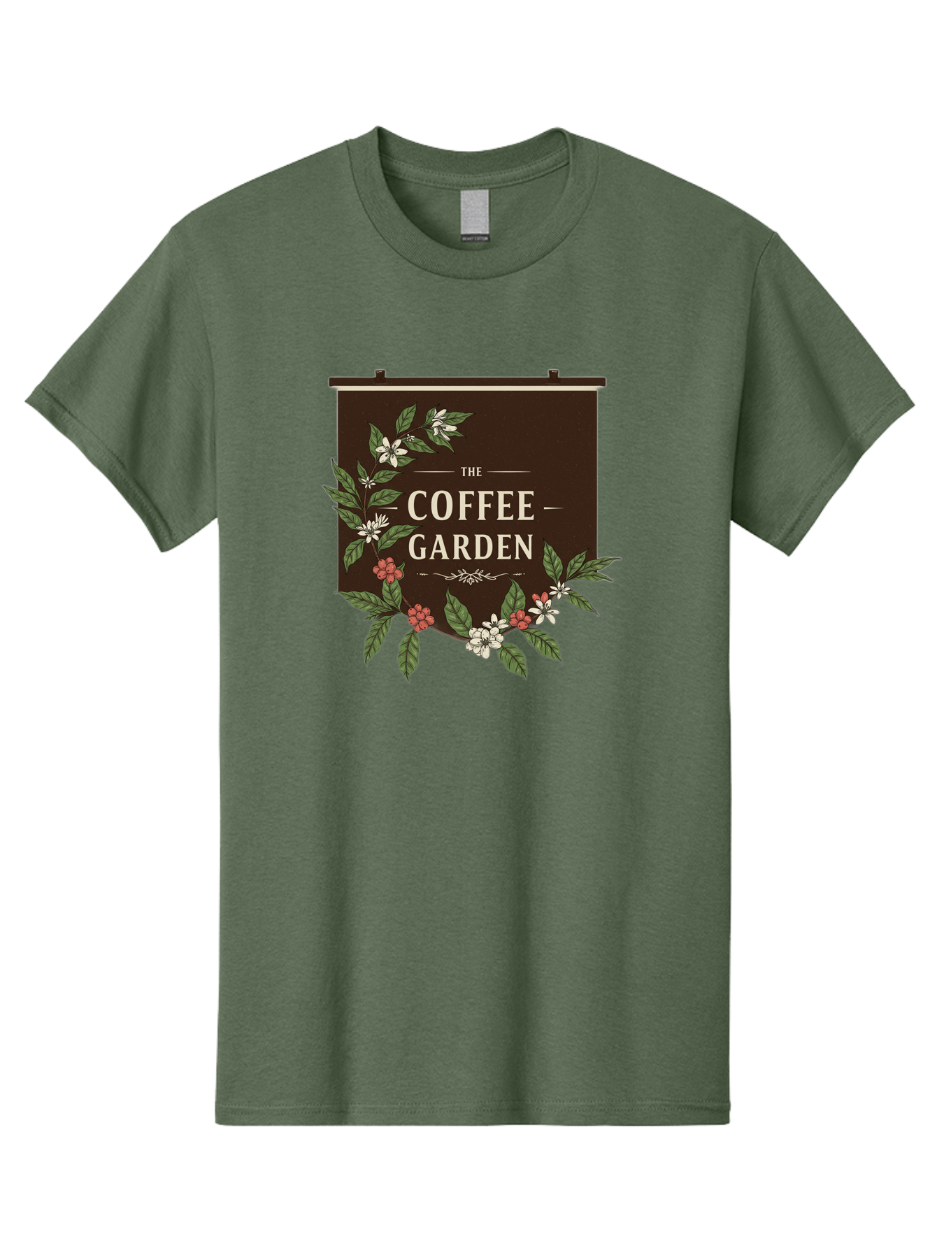 The-Coffee-Garden Men'S Graphic Tee, 100% Cotton, Comfortable Casual Summer Wear, Machine Washable, Coffee Shop Signage, Floral Designs, Vintage Typography, Coffee Culture, Garden Theme, Rustic Charm, Coffeehouse Decor, Inviting Atmosphere, Bab529