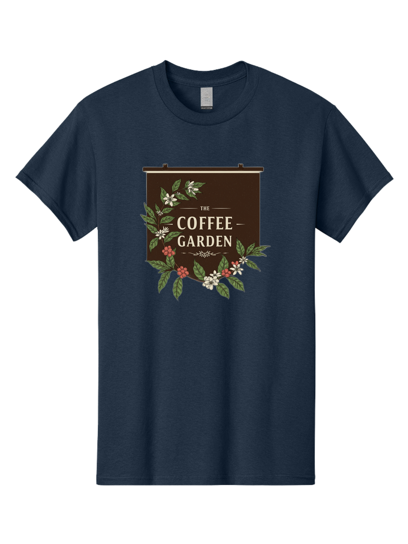 The-Coffee-Garden Men'S Graphic Tee, 100% Cotton, Comfortable Casual Summer Wear, Machine Washable, Coffee Shop Signage, Floral Designs, Vintage Typography, Coffee Culture, Garden Theme, Rustic Charm, Coffeehouse Decor, Inviting Atmosphere, Bab529