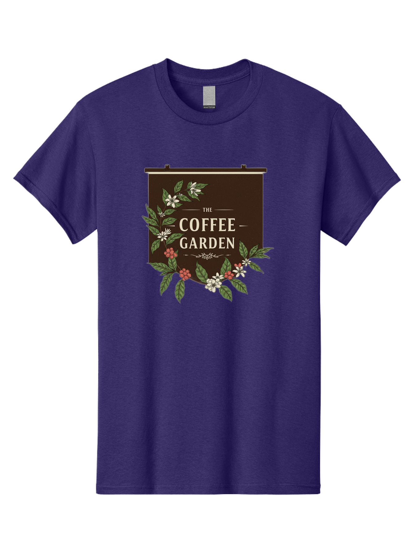 The-Coffee-Garden Men'S Graphic Tee, 100% Cotton, Comfortable Casual Summer Wear, Machine Washable, Coffee Shop Signage, Floral Designs, Vintage Typography, Coffee Culture, Garden Theme, Rustic Charm, Coffeehouse Decor, Inviting Atmosphere, Bab529