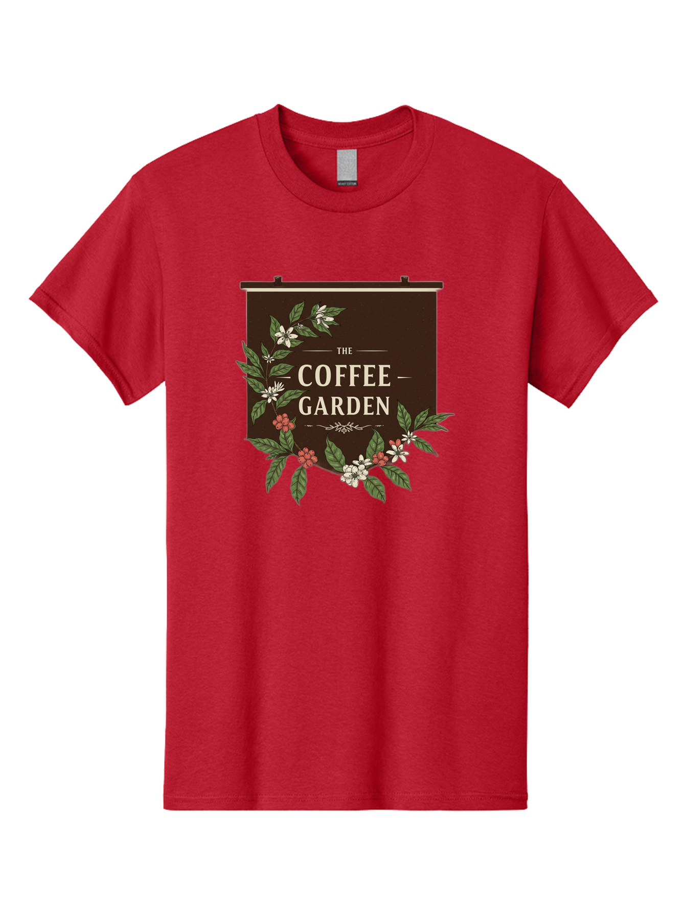 The-Coffee-Garden Men'S Graphic Tee, 100% Cotton, Comfortable Casual Summer Wear, Machine Washable, Coffee Shop Signage, Floral Designs, Vintage Typography, Coffee Culture, Garden Theme, Rustic Charm, Coffeehouse Decor, Inviting Atmosphere, Bab529