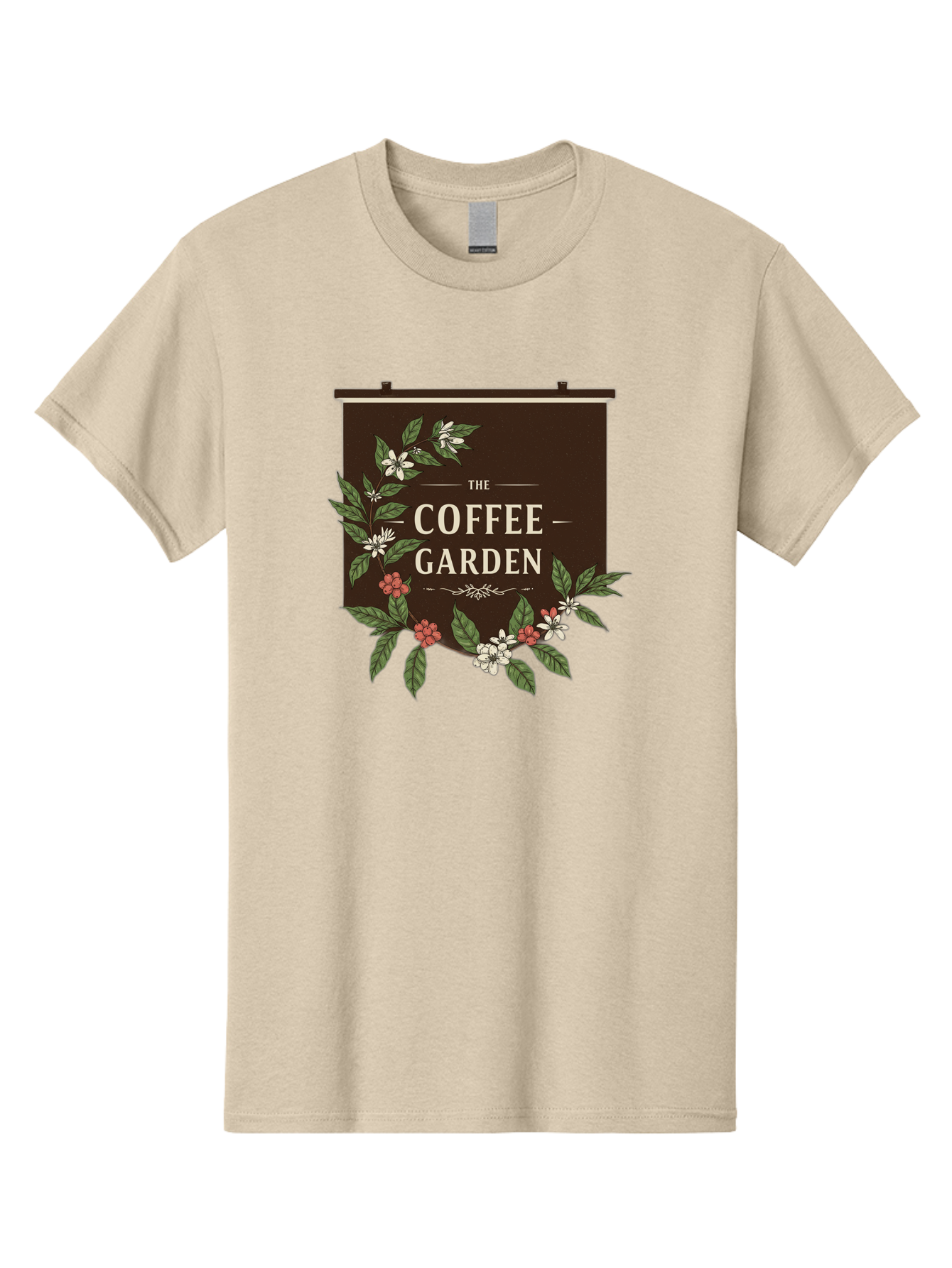 The-Coffee-Garden Men'S Graphic Tee, 100% Cotton, Comfortable Casual Summer Wear, Machine Washable, Coffee Shop Signage, Floral Designs, Vintage Typography, Coffee Culture, Garden Theme, Rustic Charm, Coffeehouse Decor, Inviting Atmosphere, Bab529