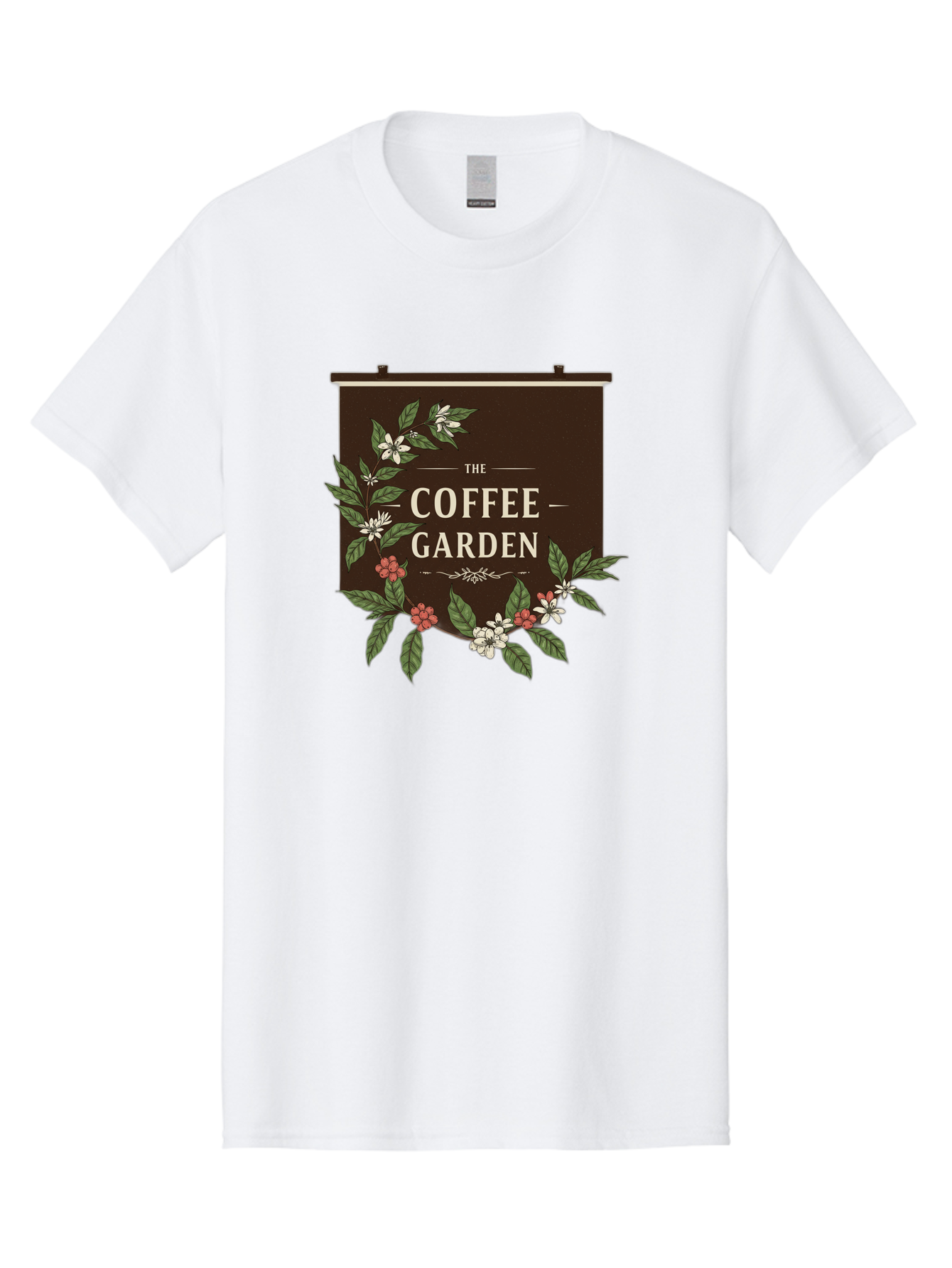 The-Coffee-Garden Men'S Graphic Tee, 100% Cotton, Comfortable Casual Summer Wear, Machine Washable, Coffee Shop Signage, Floral Designs, Vintage Typography, Coffee Culture, Garden Theme, Rustic Charm, Coffeehouse Decor, Inviting Atmosphere, Bab529