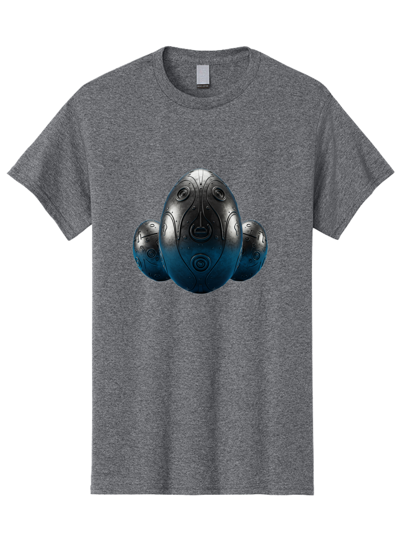 Three-Black-Eggs Men'S Graphic Tee, 100% Cotton, Comfortable Casual Summer Wear, Machine Washable, Futuristic Egg-Shaped Objects, Metallic Surface, Sci-Fi Elements, Egg Designs, Abstract Shapes, Digital Art, Robotic Features Bab531