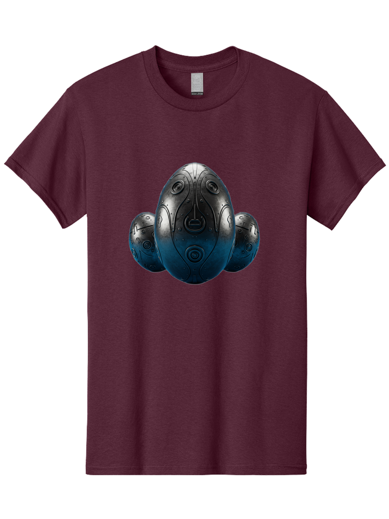 Three-Black-Eggs Men'S Graphic Tee, 100% Cotton, Comfortable Casual Summer Wear, Machine Washable, Futuristic Egg-Shaped Objects, Metallic Surface, Sci-Fi Elements, Egg Designs, Abstract Shapes, Digital Art, Robotic Features Bab531
