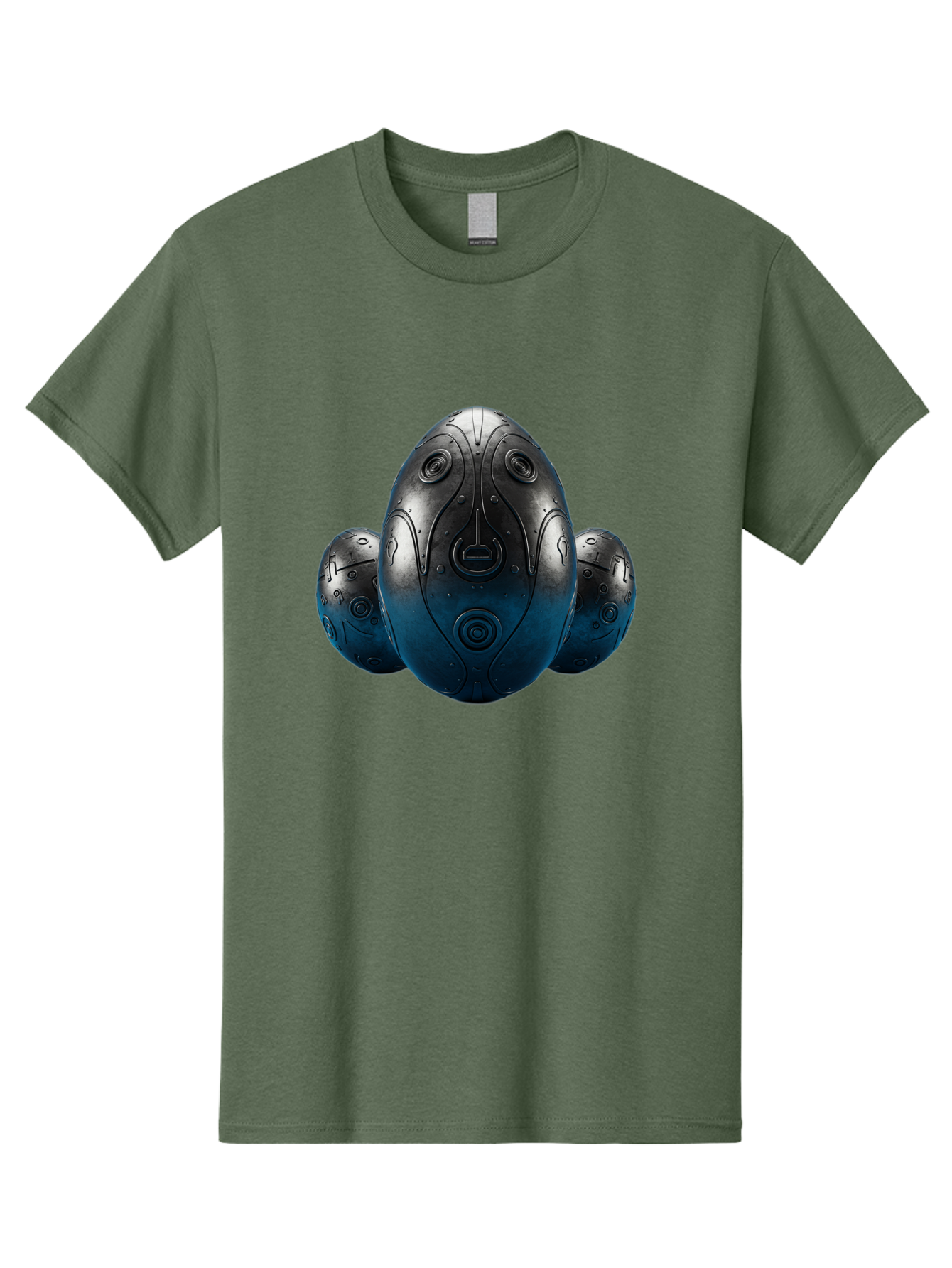 Three-Black-Eggs Men'S Graphic Tee, 100% Cotton, Comfortable Casual Summer Wear, Machine Washable, Futuristic Egg-Shaped Objects, Metallic Surface, Sci-Fi Elements, Egg Designs, Abstract Shapes, Digital Art, Robotic Features Bab531