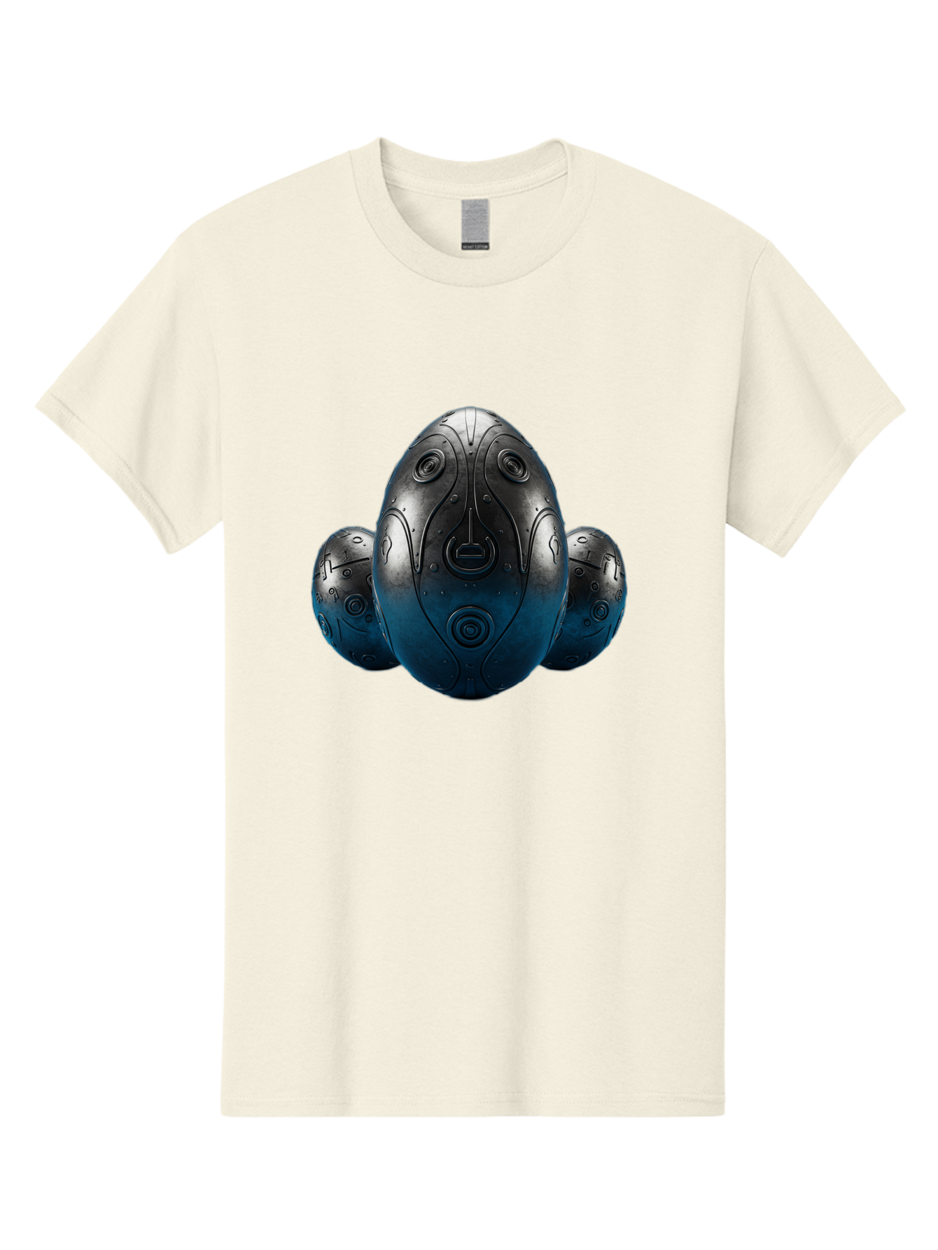 Three-Black-Eggs Men'S Graphic Tee, 100% Cotton, Comfortable Casual Summer Wear, Machine Washable, Futuristic Egg-Shaped Objects, Metallic Surface, Sci-Fi Elements, Egg Designs, Abstract Shapes, Digital Art, Robotic Features Bab531
