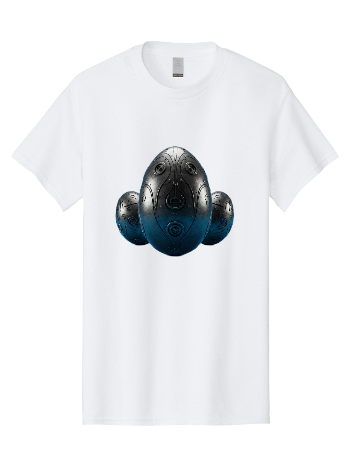 Three-Black-Eggs Men'S Graphic Tee, 100% Cotton, Comfortable Casual Summer Wear, Machine Washable, Futuristic Egg-Shaped Objects, Metallic Surface, Sci-Fi Elements, Egg Designs, Abstract Shapes, Digital Art, Robotic Features Bab531