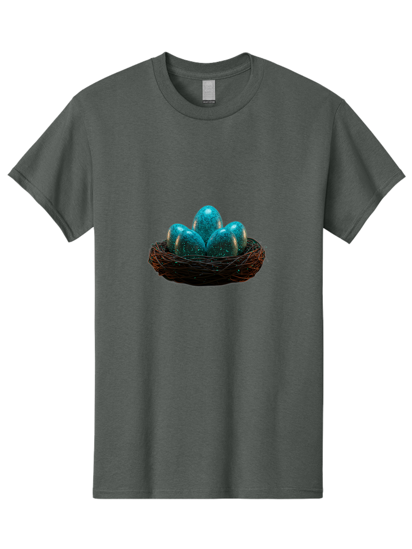 Three-Blue-Eggs-In-A-Nest Men'S Graphic Tee, 100% Cotton, Comfortable Casual Summer Wear, Machine Washable, Blue Eggs, Bird'S Nest, Twig Nest, Speckled Eggs, Shiny Eggs, Natural Elements, Earthy Tones, Symbolic Eggs, Decorative Nest Bab532