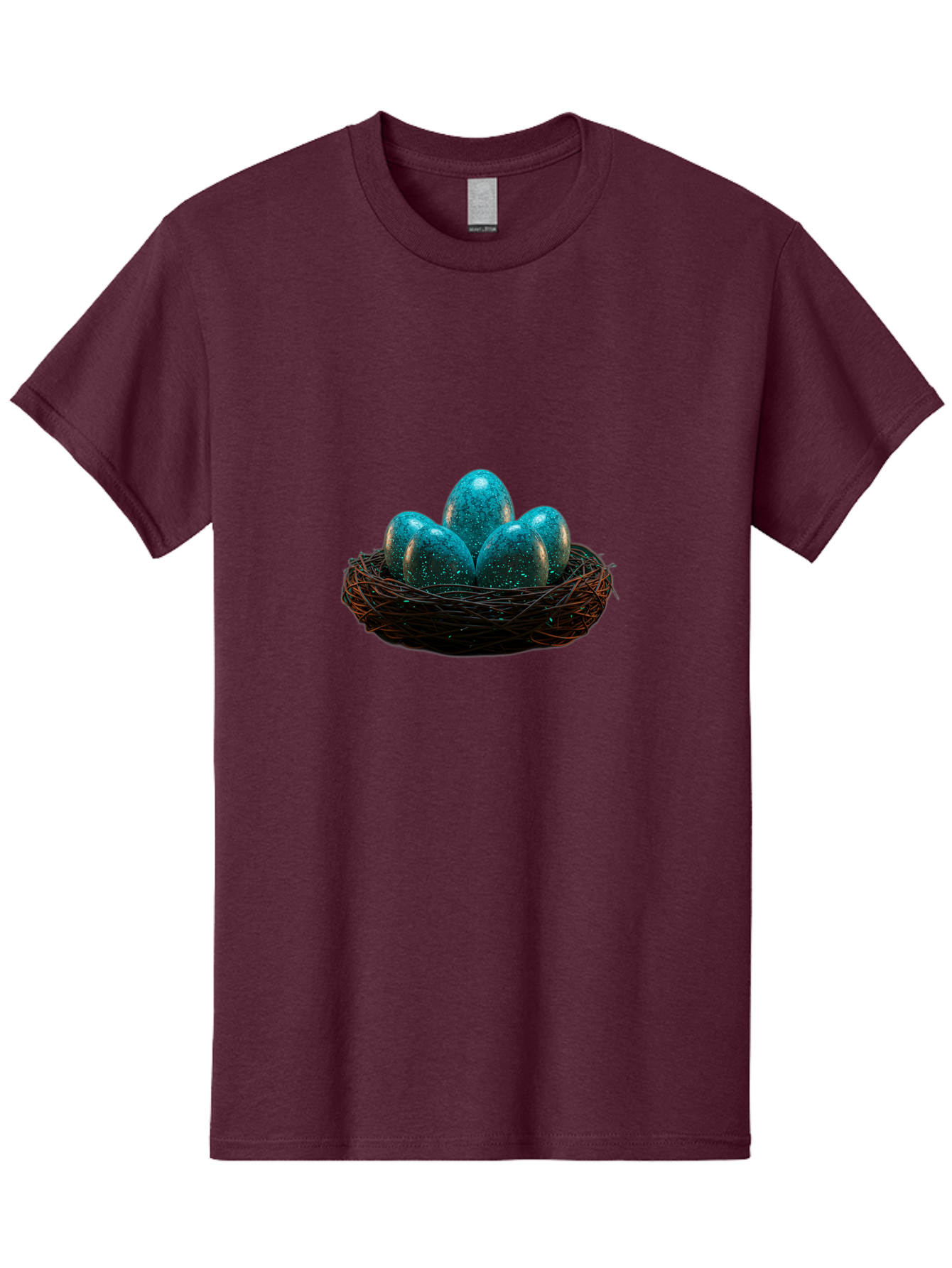 Three-Blue-Eggs-In-A-Nest Men'S Graphic Tee, 100% Cotton, Comfortable Casual Summer Wear, Machine Washable, Blue Eggs, Bird'S Nest, Twig Nest, Speckled Eggs, Shiny Eggs, Natural Elements, Earthy Tones, Symbolic Eggs, Decorative Nest Bab532