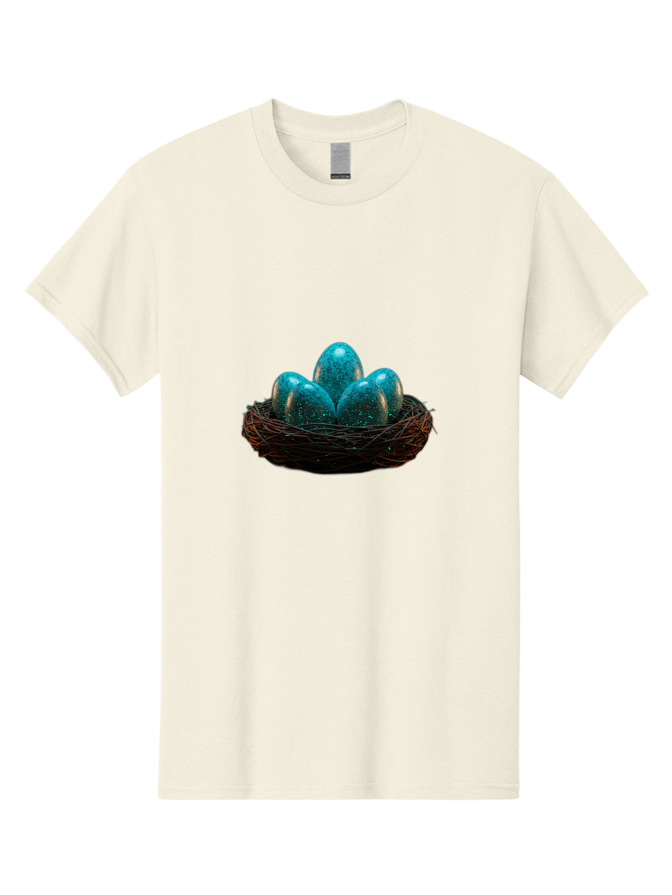 Three-Blue-Eggs-In-A-Nest Men'S Graphic Tee, 100% Cotton, Comfortable Casual Summer Wear, Machine Washable, Blue Eggs, Bird'S Nest, Twig Nest, Speckled Eggs, Shiny Eggs, Natural Elements, Earthy Tones, Symbolic Eggs, Decorative Nest Bab532