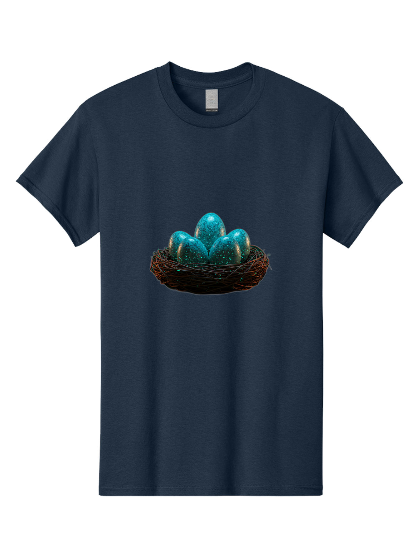 Three-Blue-Eggs-In-A-Nest Men'S Graphic Tee, 100% Cotton, Comfortable Casual Summer Wear, Machine Washable, Blue Eggs, Bird'S Nest, Twig Nest, Speckled Eggs, Shiny Eggs, Natural Elements, Earthy Tones, Symbolic Eggs, Decorative Nest Bab532