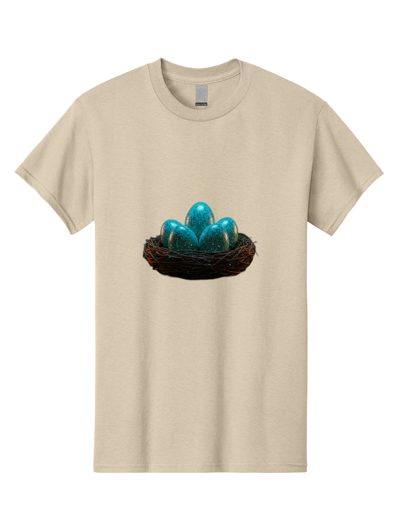 Three-Blue-Eggs-In-A-Nest Men'S Graphic Tee, 100% Cotton, Comfortable Casual Summer Wear, Machine Washable, Blue Eggs, Bird'S Nest, Twig Nest, Speckled Eggs, Shiny Eggs, Natural Elements, Earthy Tones, Symbolic Eggs, Decorative Nest Bab532