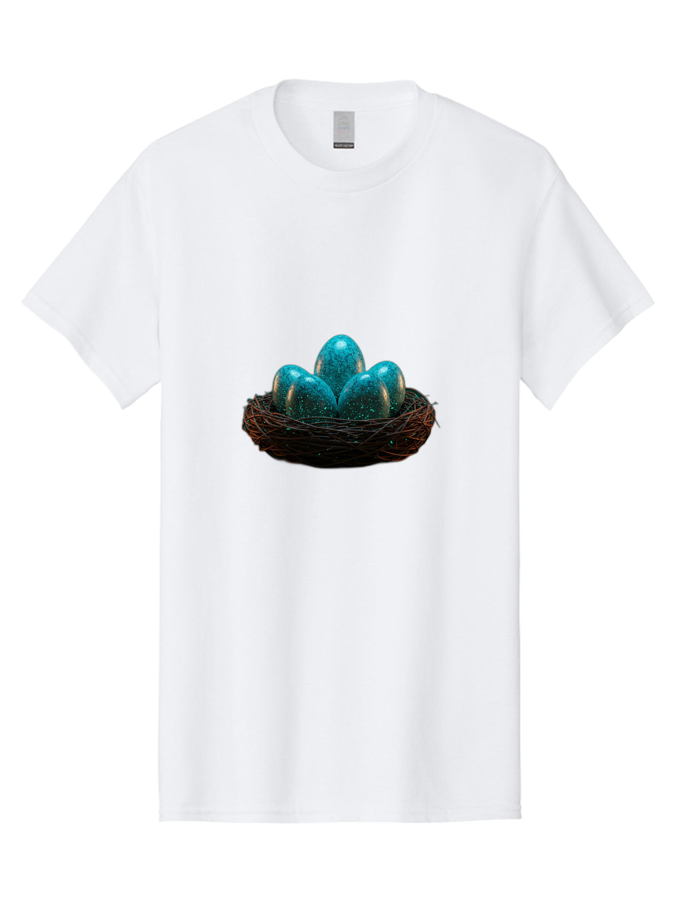 Three-Blue-Eggs-In-A-Nest Men'S Graphic Tee, 100% Cotton, Comfortable Casual Summer Wear, Machine Washable, Blue Eggs, Bird'S Nest, Twig Nest, Speckled Eggs, Shiny Eggs, Natural Elements, Earthy Tones, Symbolic Eggs, Decorative Nest Bab532