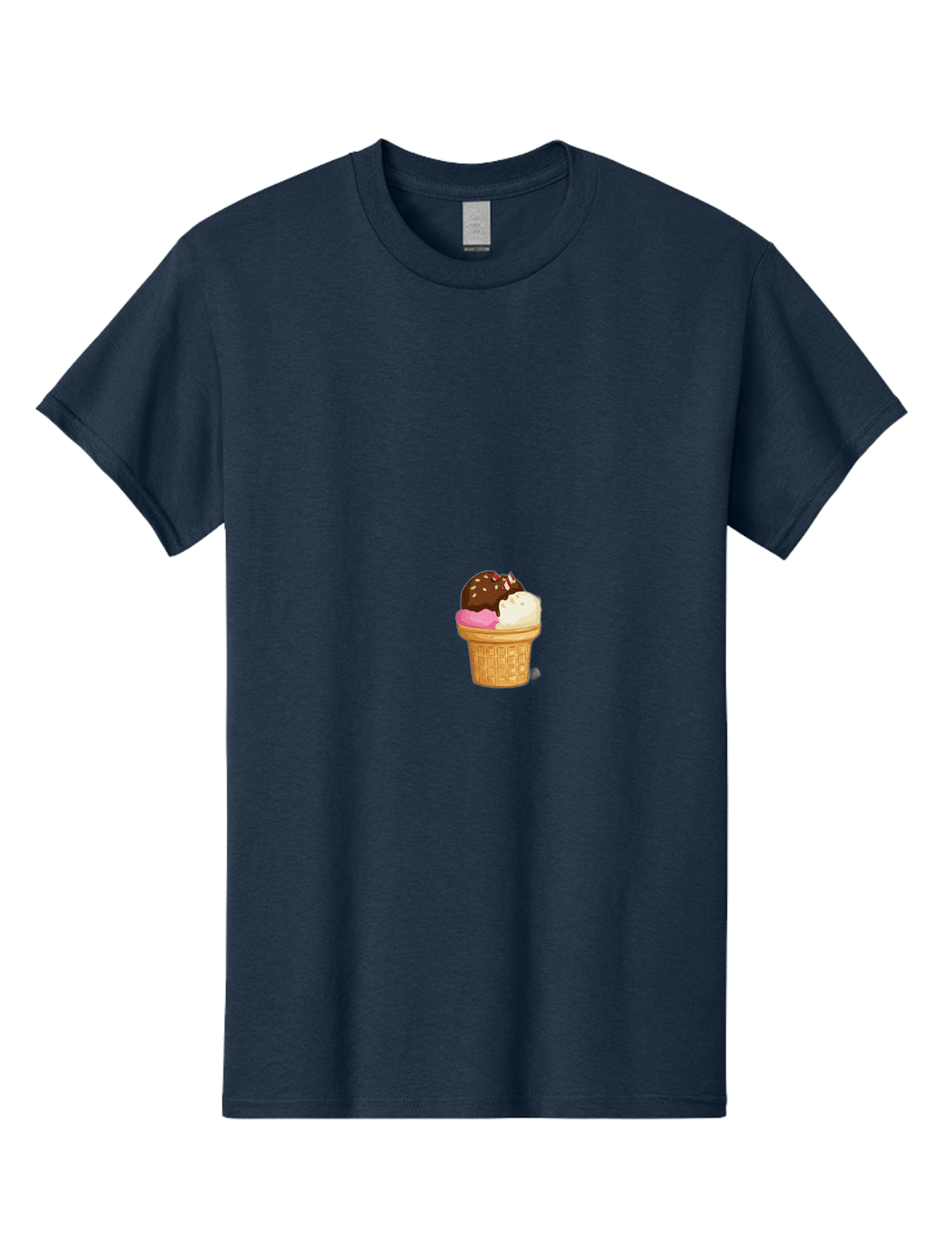 Three-Scoops-Ice-Cream Men'S Graphic Tee, 100% Cotton, Comfortable Casual Summer Wear, Machine Washable, Triple Scoop Ice Cream, Chocolate Ice Cream, Strawberry Ice Cream, Vanilla Ice Cream, Ice Cream Cone, Sweet Treats, Dessert, Bab535
