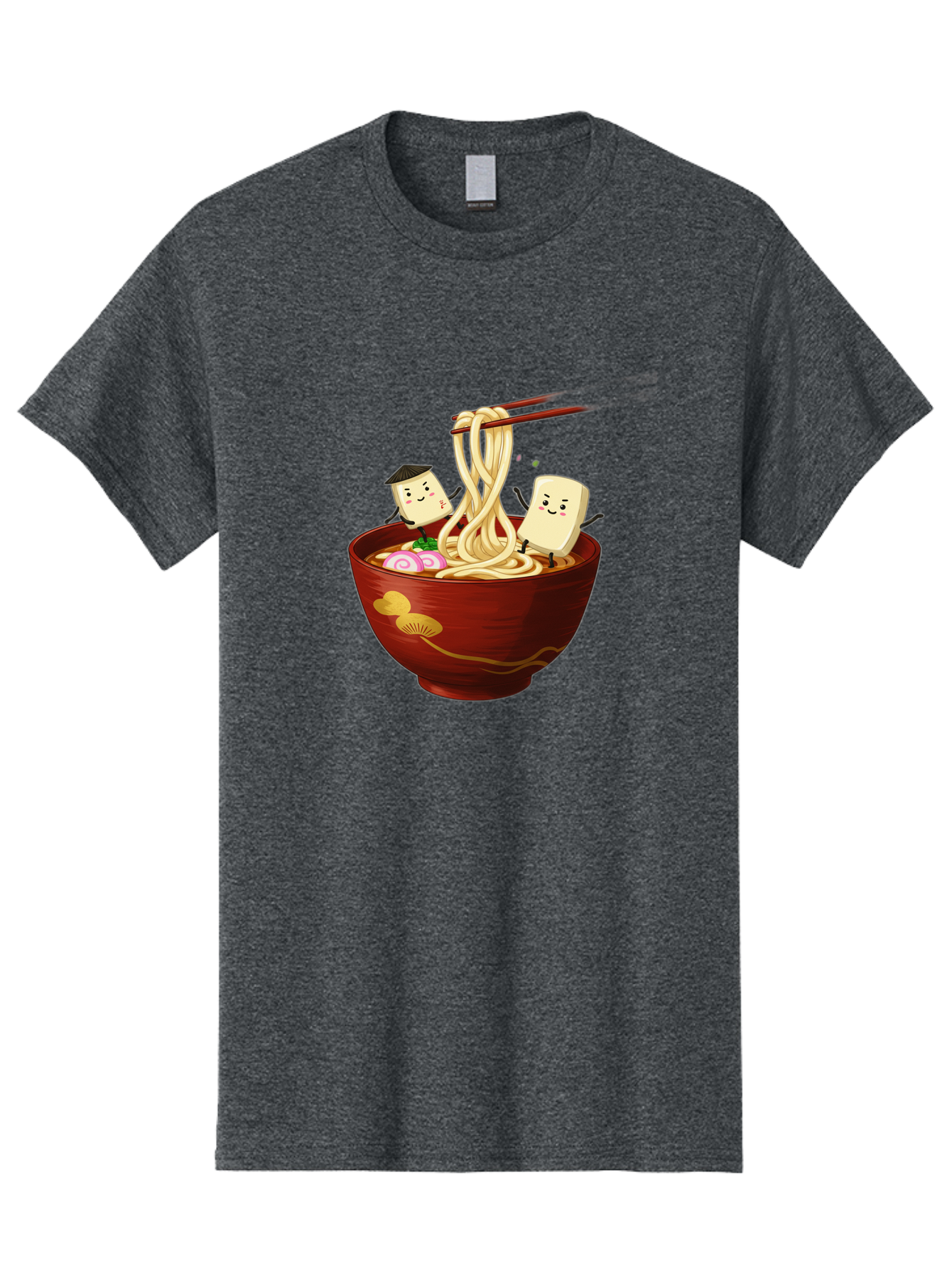 Tofu-And-Noodles Men'S Graphic Tee, 100% Cotton, Comfortable Casual Summer Wear, Machine Washable, Cartoon Tofu, Ramen Noodles, Chopsticks, Food Illustration, Japanese Cuisine, Animated Characters, Funny Scene, Noodle Bowl, Cartoon Food, Bab539