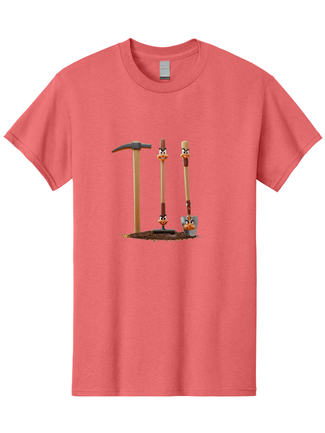 Tools-With-Duck-Faces Men'S Graphic Tee, 100% Cotton, Comfortable Casual Summer Wear, Machine Washable, Wooden Handled Tools, Hammer, Spade, Pickaxe, Cartoon Duck Faces, Gardening Equipment, Humorous Illustration, Quirky Design, Funny Tools, Bab540