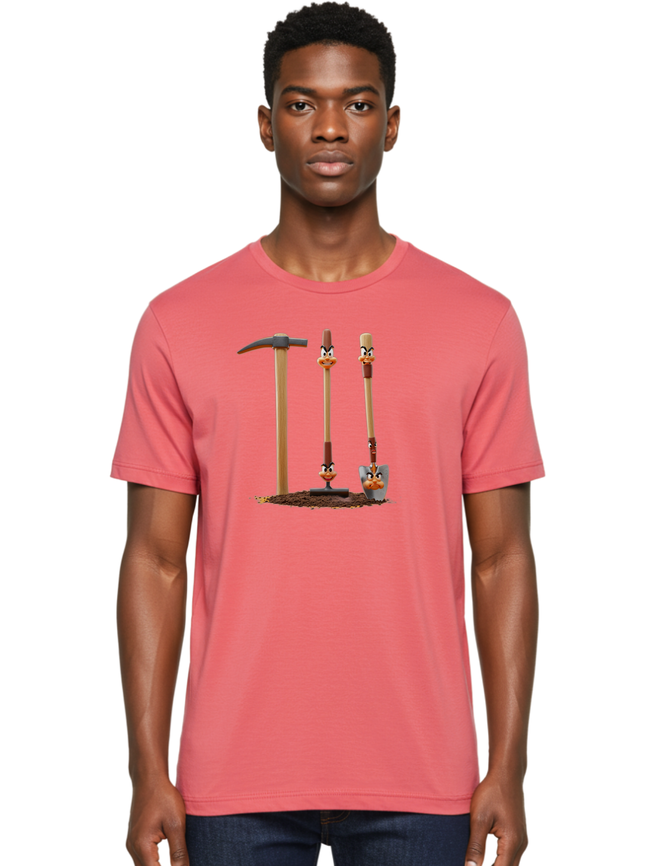 Tools-With-Duck-Faces Men'S Graphic Tee, 100% Cotton, Comfortable Casual Summer Wear, Machine Washable, Wooden Handled Tools, Hammer, Spade, Pickaxe, Cartoon Duck Faces, Gardening Equipment, Humorous Illustration, Quirky Design, Funny Tools, Bab540