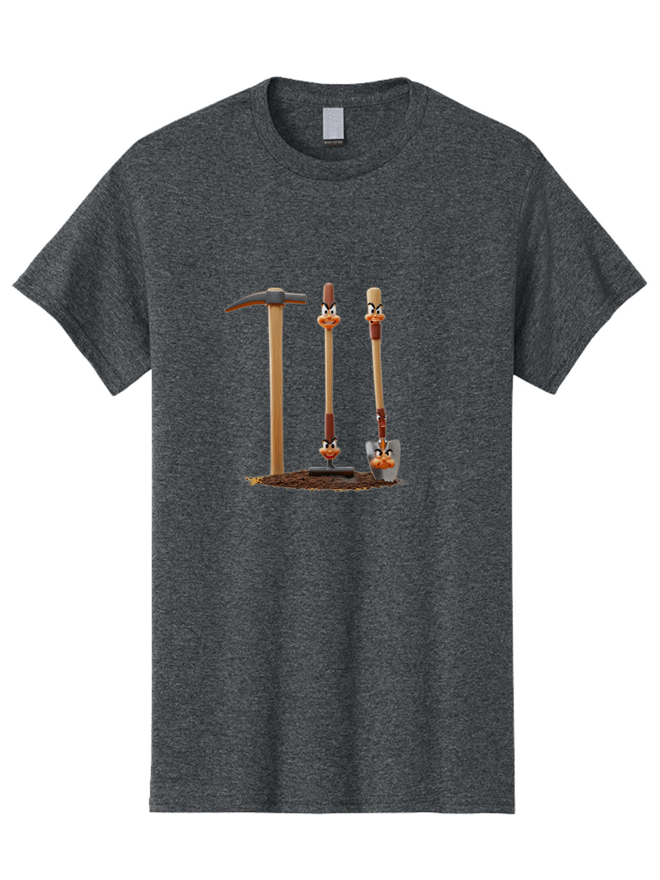 Tools-With-Duck-Faces Men'S Graphic Tee, 100% Cotton, Comfortable Casual Summer Wear, Machine Washable, Wooden Handled Tools, Hammer, Spade, Pickaxe, Cartoon Duck Faces, Gardening Equipment, Humorous Illustration, Quirky Design, Funny Tools, Bab540