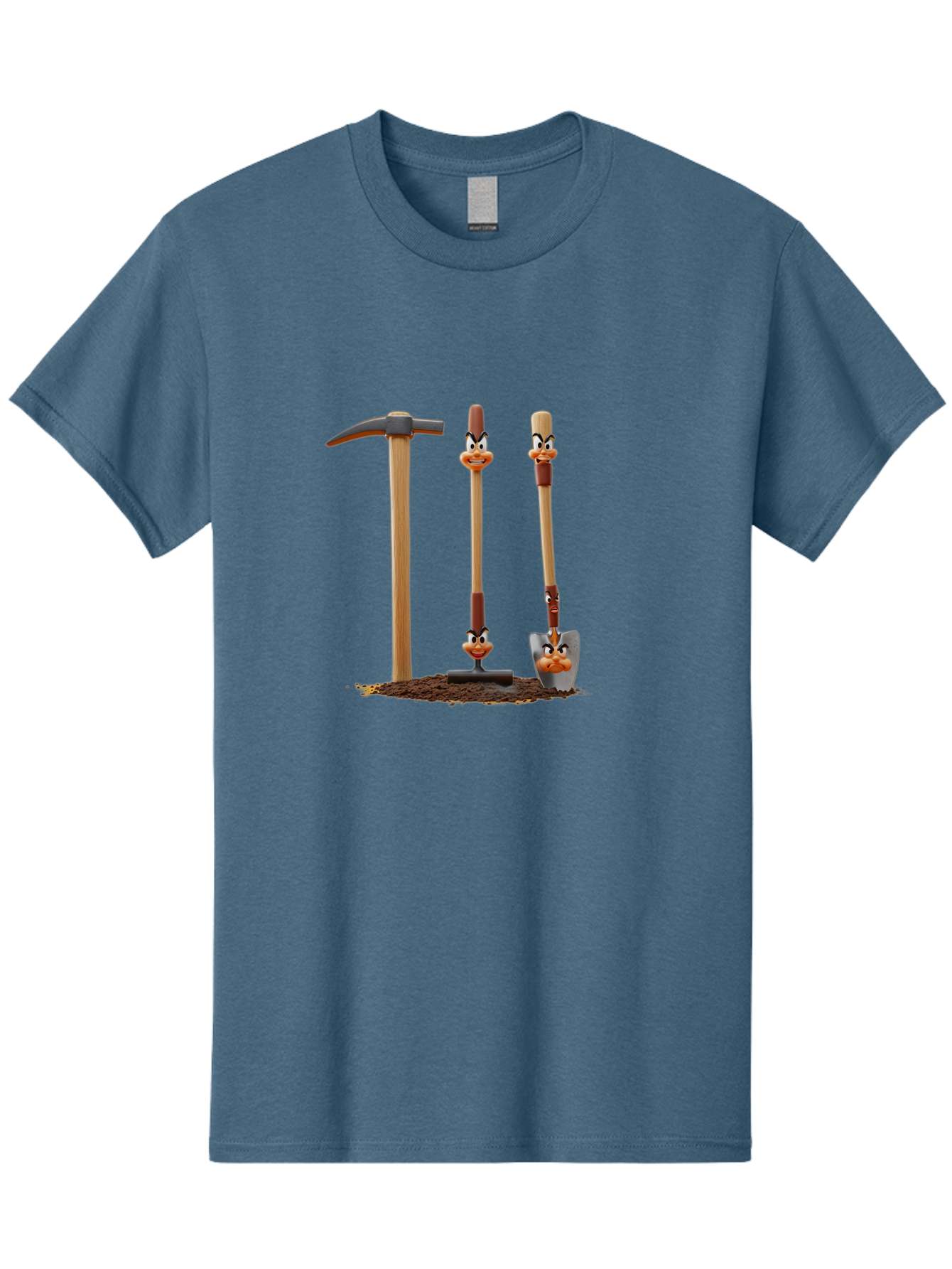 Tools-With-Duck-Faces Men'S Graphic Tee, 100% Cotton, Comfortable Casual Summer Wear, Machine Washable, Wooden Handled Tools, Hammer, Spade, Pickaxe, Cartoon Duck Faces, Gardening Equipment, Humorous Illustration, Quirky Design, Funny Tools, Bab540