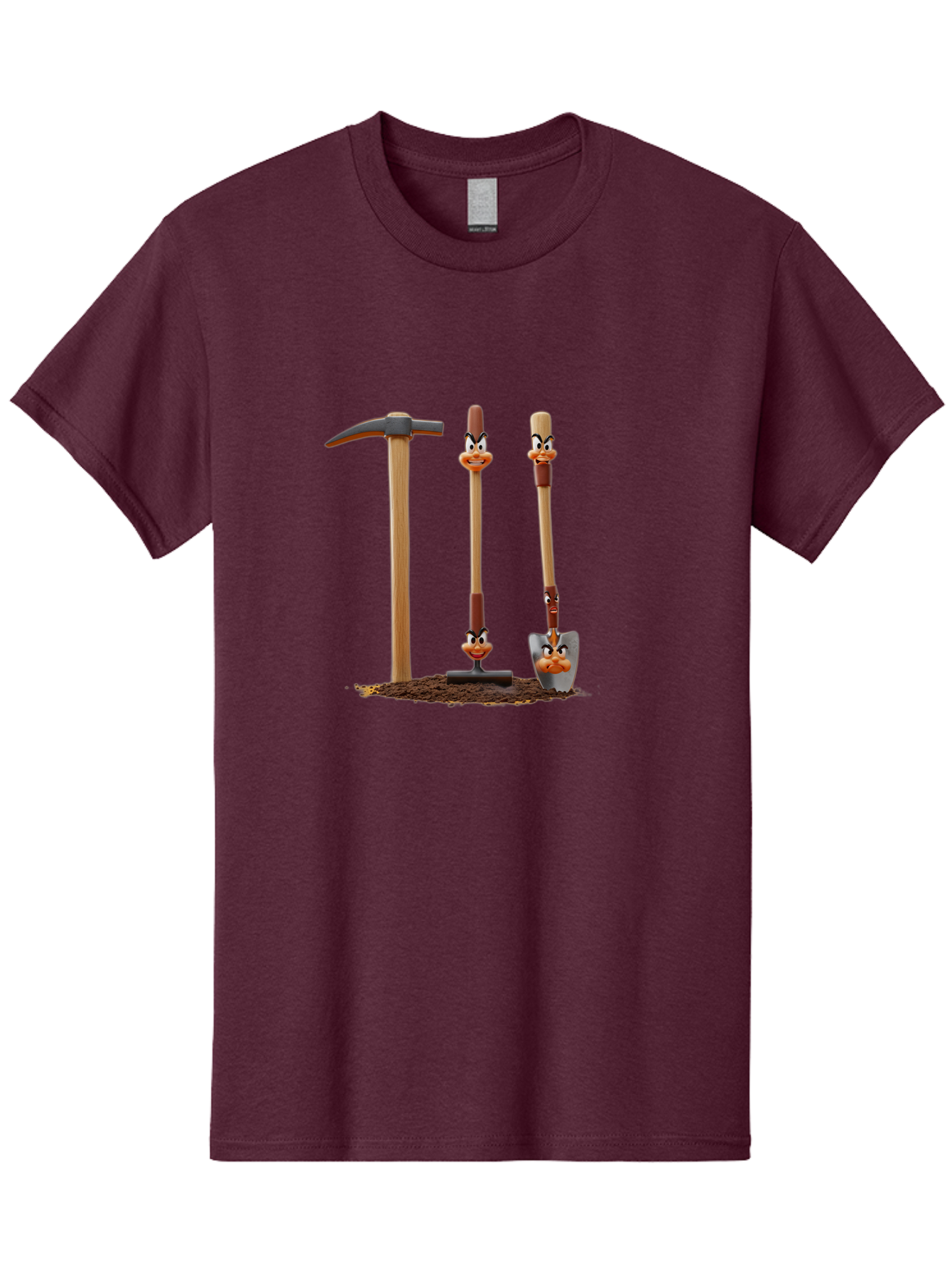 Tools-With-Duck-Faces Men'S Graphic Tee, 100% Cotton, Comfortable Casual Summer Wear, Machine Washable, Wooden Handled Tools, Hammer, Spade, Pickaxe, Cartoon Duck Faces, Gardening Equipment, Humorous Illustration, Quirky Design, Funny Tools, Bab540