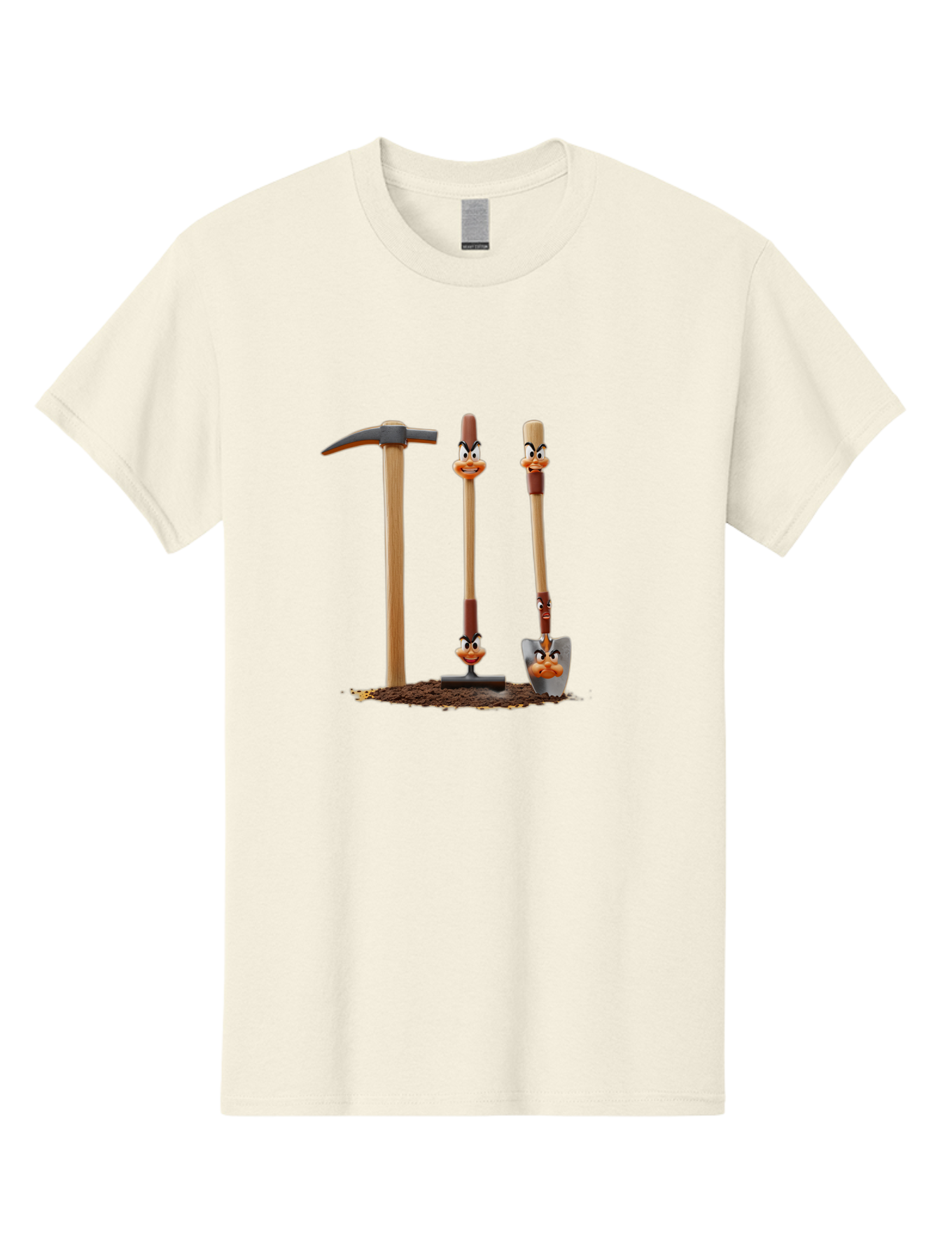 Tools-With-Duck-Faces Men'S Graphic Tee, 100% Cotton, Comfortable Casual Summer Wear, Machine Washable, Wooden Handled Tools, Hammer, Spade, Pickaxe, Cartoon Duck Faces, Gardening Equipment, Humorous Illustration, Quirky Design, Funny Tools, Bab540