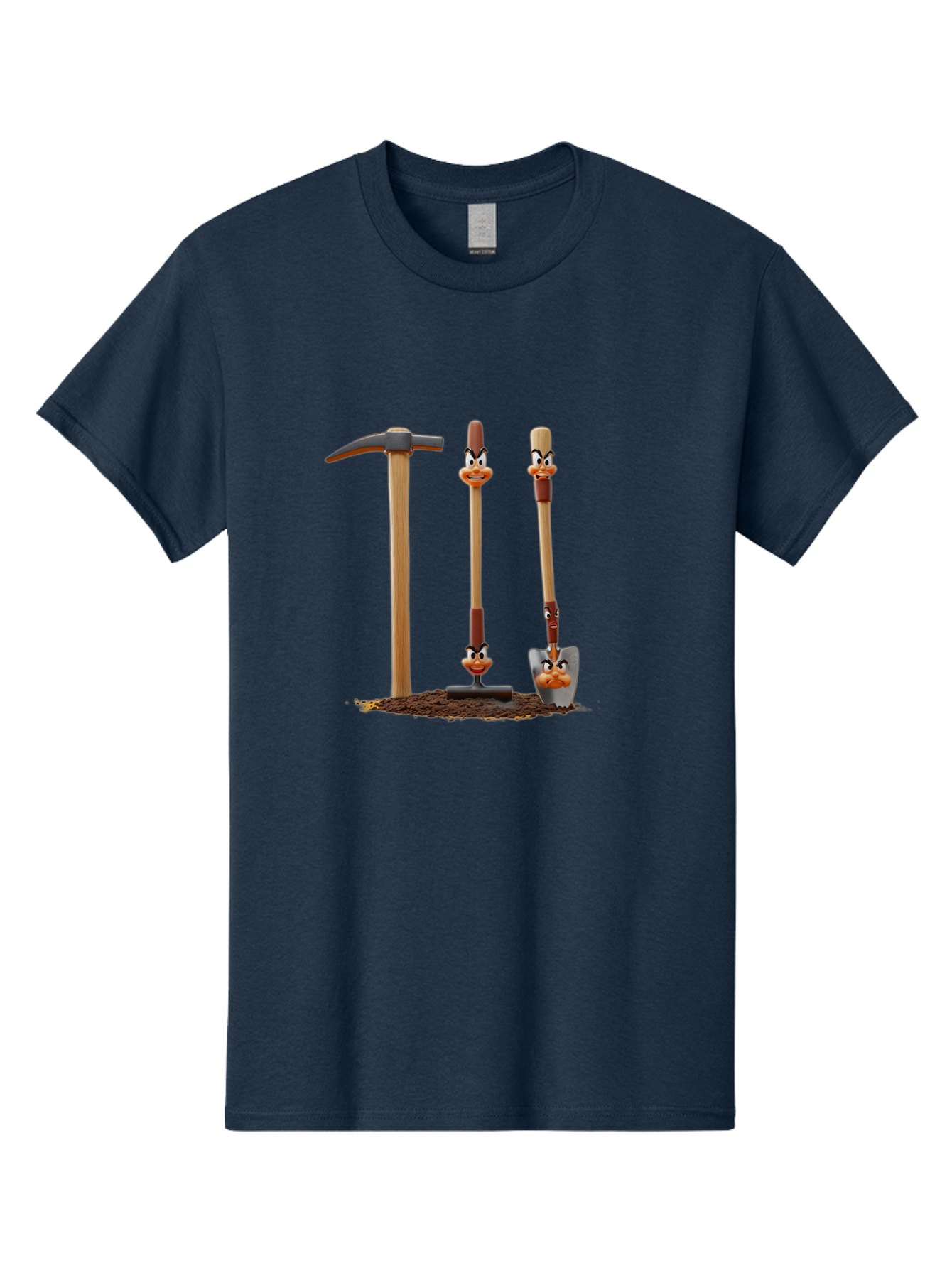 Tools-With-Duck-Faces Men'S Graphic Tee, 100% Cotton, Comfortable Casual Summer Wear, Machine Washable, Wooden Handled Tools, Hammer, Spade, Pickaxe, Cartoon Duck Faces, Gardening Equipment, Humorous Illustration, Quirky Design, Funny Tools, Bab540