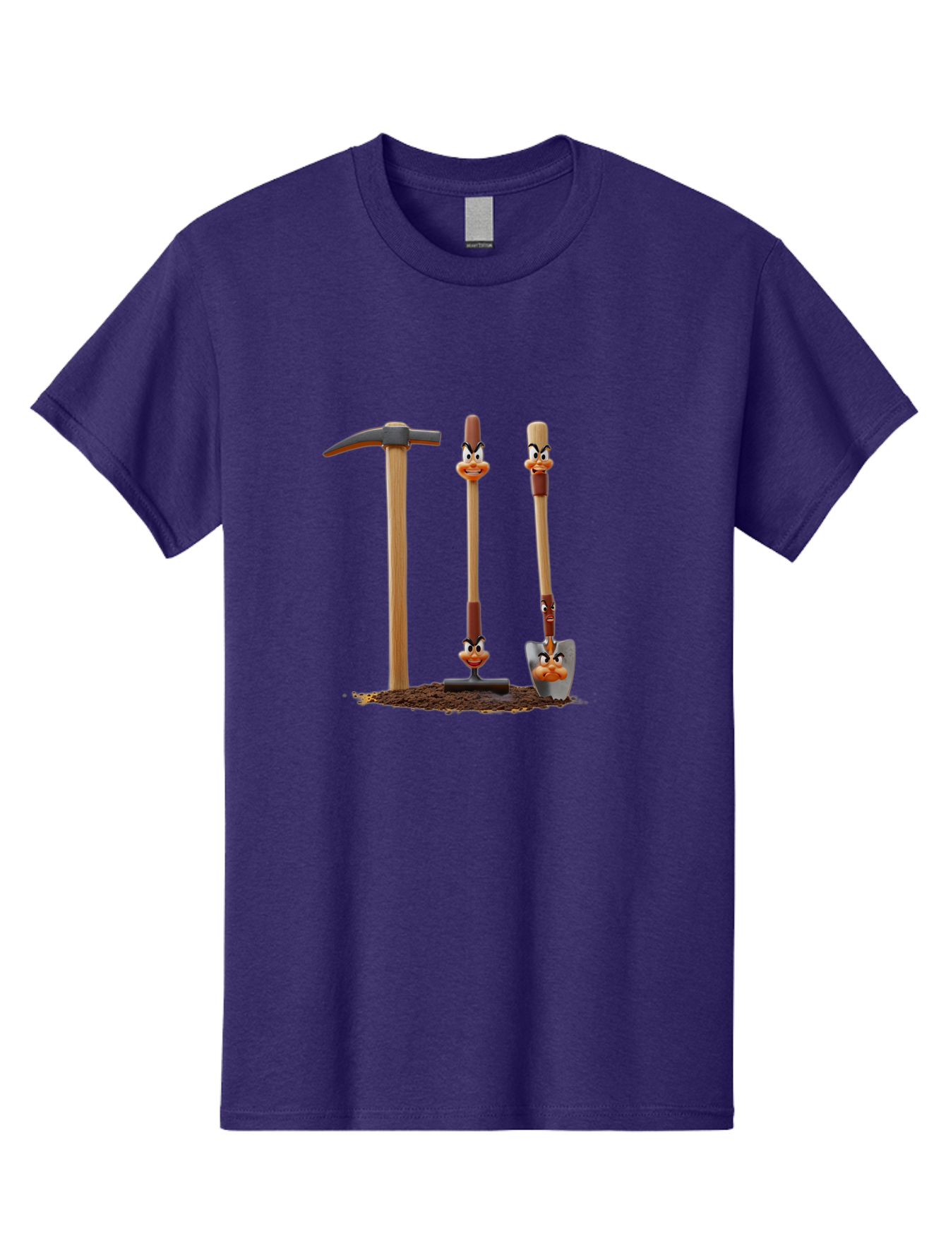 Tools-With-Duck-Faces Men'S Graphic Tee, 100% Cotton, Comfortable Casual Summer Wear, Machine Washable, Wooden Handled Tools, Hammer, Spade, Pickaxe, Cartoon Duck Faces, Gardening Equipment, Humorous Illustration, Quirky Design, Funny Tools, Bab540