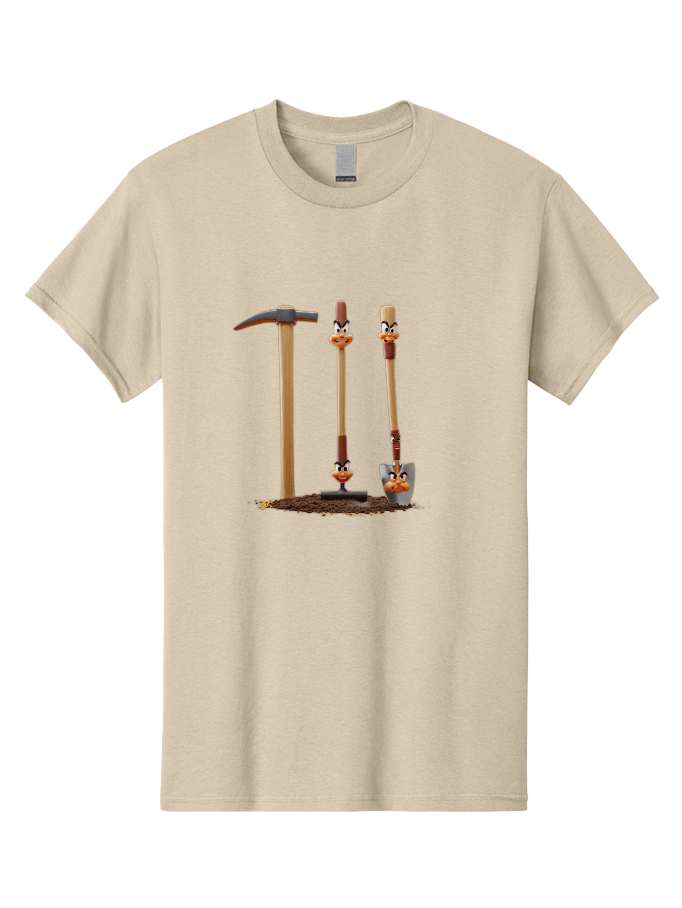 Tools-With-Duck-Faces Men'S Graphic Tee, 100% Cotton, Comfortable Casual Summer Wear, Machine Washable, Wooden Handled Tools, Hammer, Spade, Pickaxe, Cartoon Duck Faces, Gardening Equipment, Humorous Illustration, Quirky Design, Funny Tools, Bab540