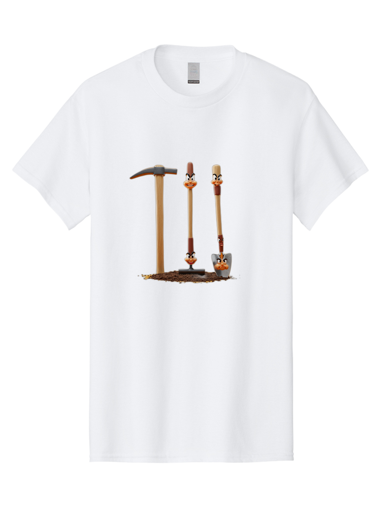 Tools-With-Duck-Faces Men'S Graphic Tee, 100% Cotton, Comfortable Casual Summer Wear, Machine Washable, Wooden Handled Tools, Hammer, Spade, Pickaxe, Cartoon Duck Faces, Gardening Equipment, Humorous Illustration, Quirky Design, Funny Tools, Bab540