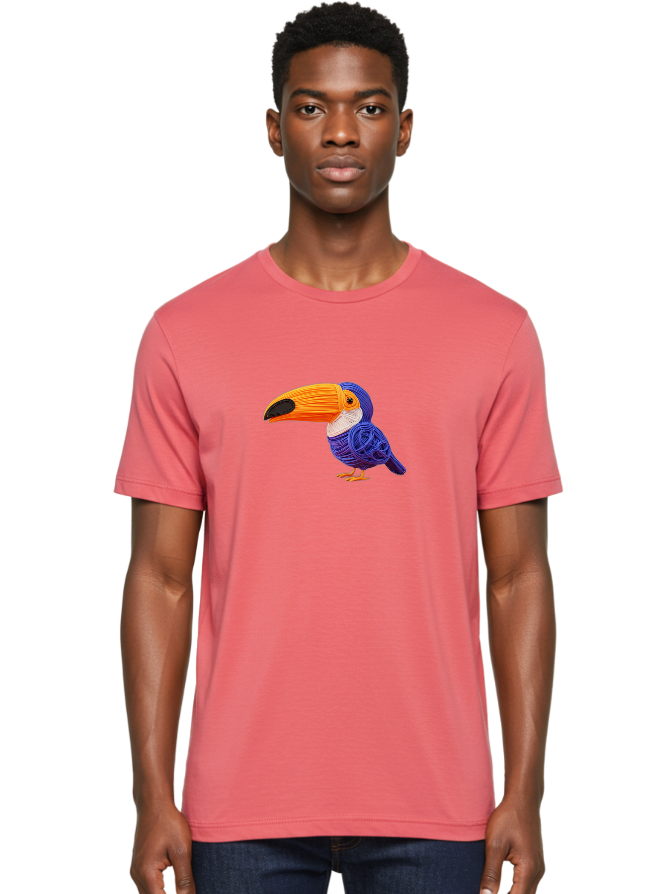 Toucan Men'S Graphic Tee, 100% Cotton, Comfortable Casual Summer Wear, Machine Washable, Toucan Bird, Colorful Illustration, Vibrant Plumage, Large Beak, Tropical Bird, Orange Beak, Blue Feathers, Yellow Feet, Digital Art, Creative Design Bab541