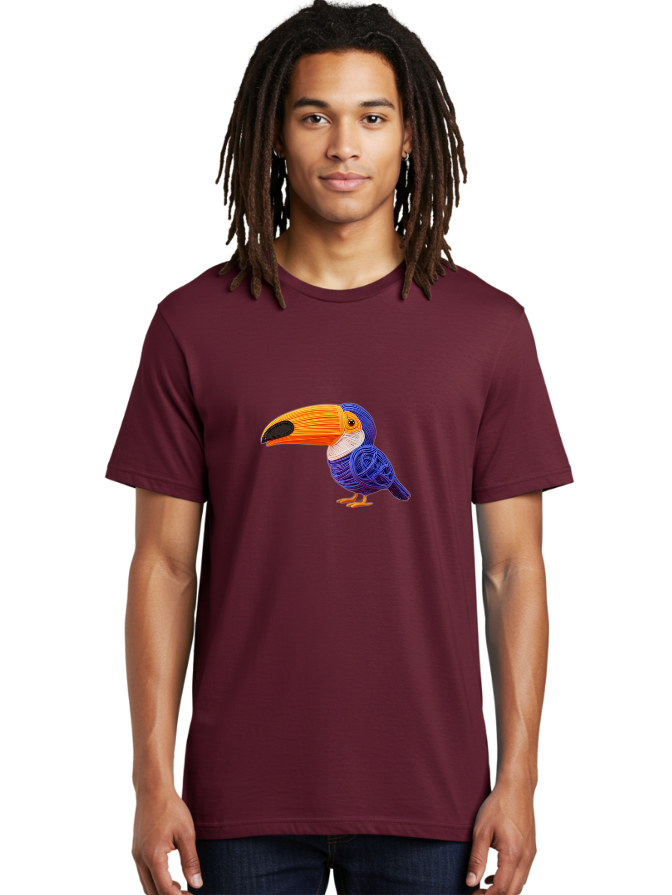 Toucan Men'S Graphic Tee, 100% Cotton, Comfortable Casual Summer Wear, Machine Washable, Toucan Bird, Colorful Illustration, Vibrant Plumage, Large Beak, Tropical Bird, Orange Beak, Blue Feathers, Yellow Feet, Digital Art, Creative Design Bab541