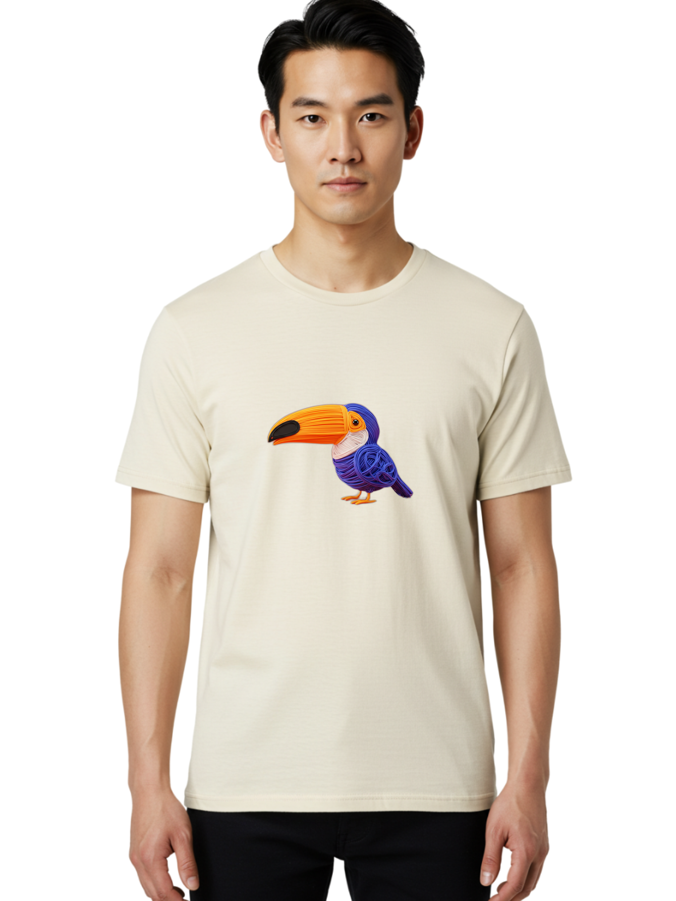 Toucan Men'S Graphic Tee, 100% Cotton, Comfortable Casual Summer Wear, Machine Washable, Toucan Bird, Colorful Illustration, Vibrant Plumage, Large Beak, Tropical Bird, Orange Beak, Blue Feathers, Yellow Feet, Digital Art, Creative Design Bab541