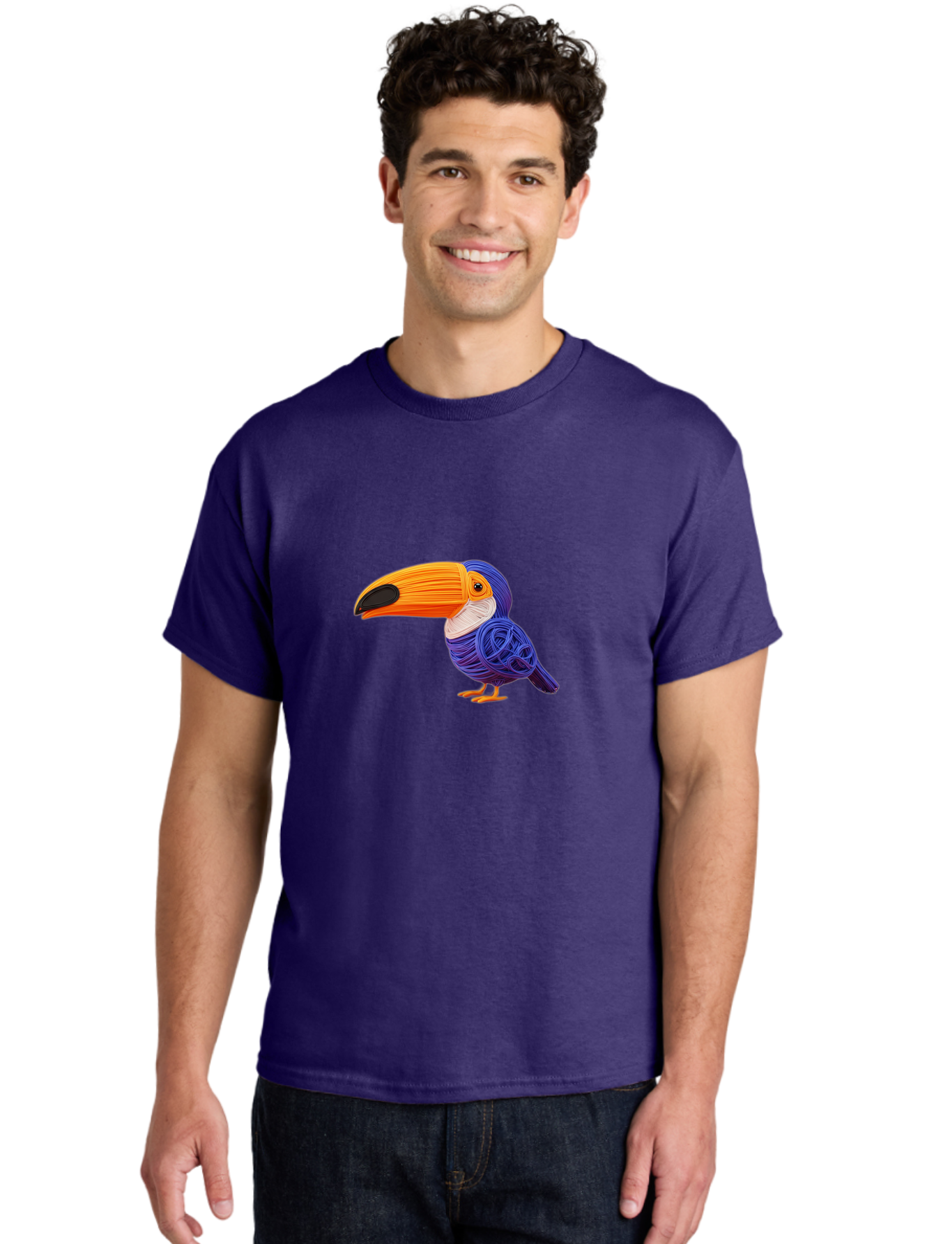 Toucan Men'S Graphic Tee, 100% Cotton, Comfortable Casual Summer Wear, Machine Washable, Toucan Bird, Colorful Illustration, Vibrant Plumage, Large Beak, Tropical Bird, Orange Beak, Blue Feathers, Yellow Feet, Digital Art, Creative Design Bab541