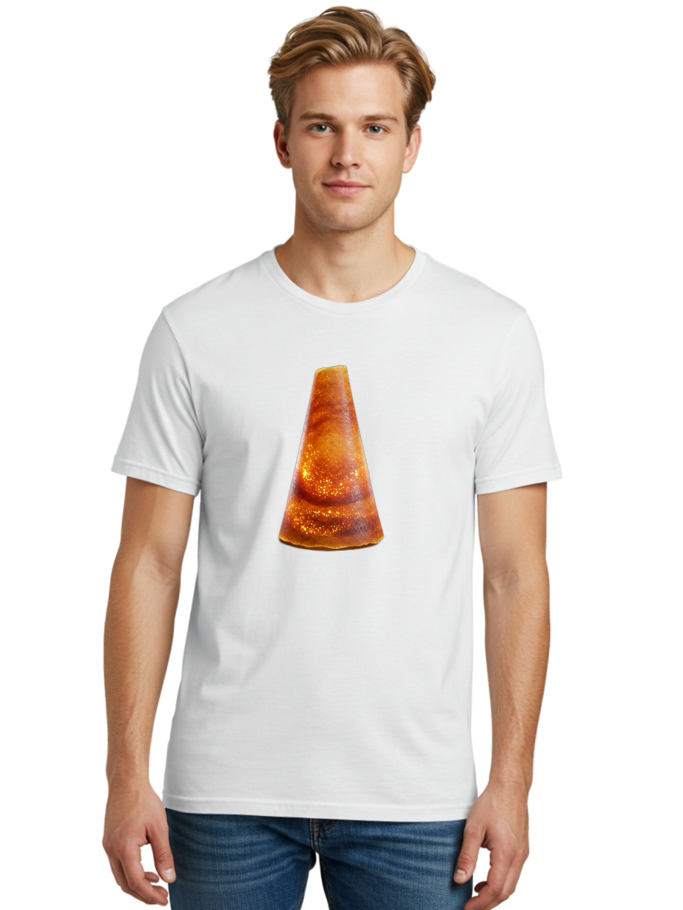 Traffic-Cone Men'S Graphic Tee, 100% Cotton, Comfortable Casual Summer Wear, Machine Washable, Cone-Shaped Object, Brown Color, Smooth Surface, Reflective Spots, Abstract Shape, Modern Design, Unique Texture, Geometric Form Bab542