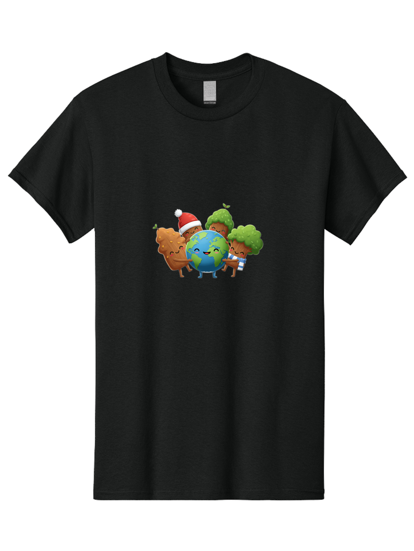 Tree-Characters-Hugging-Earth Men'S Graphic Tee, 100% Cotton, Comfortable Casual Summer Wear, Machine Washable, Cartoon Trees Hugging Earth, Environmental Conservation, Eco-Friendly, Sustainable Living, Protecting Planet, Tree Huggers, Bab544