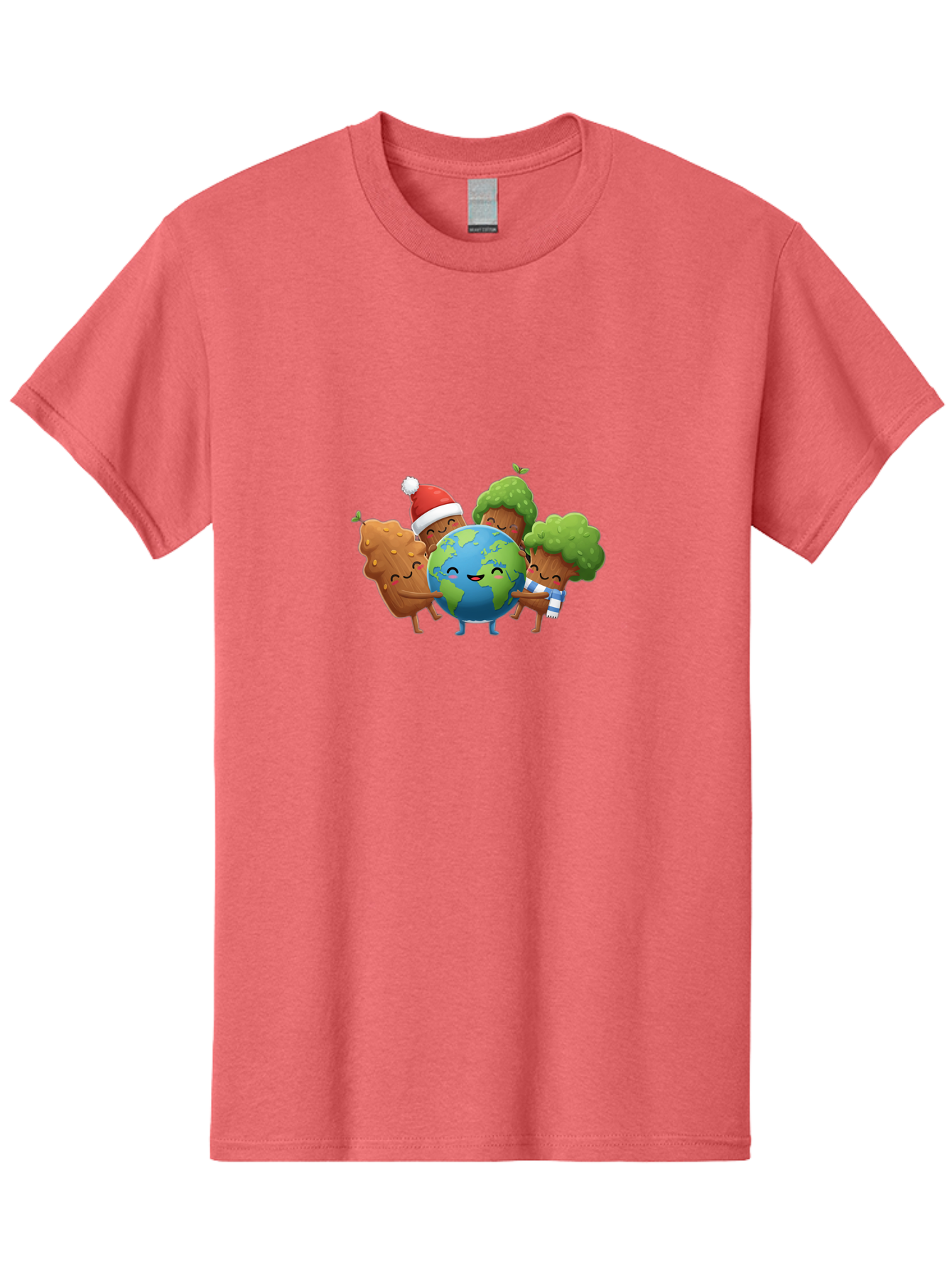 Tree-Characters-Hugging-Earth Men'S Graphic Tee, 100% Cotton, Comfortable Casual Summer Wear, Machine Washable, Cartoon Trees Hugging Earth, Environmental Conservation, Eco-Friendly, Sustainable Living, Protecting Planet, Tree Huggers, Bab544