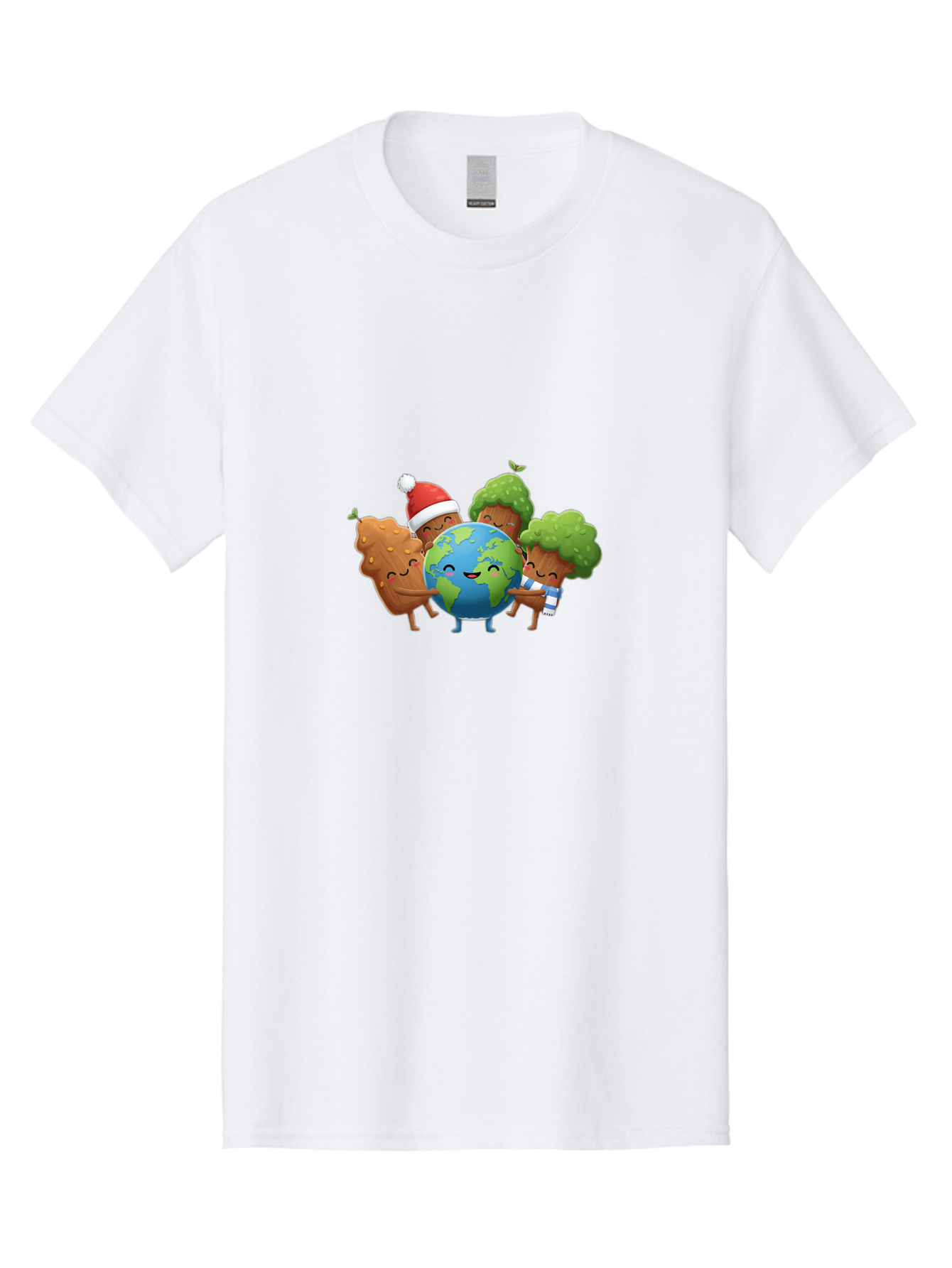 Tree-Characters-Hugging-Earth Men'S Graphic Tee, 100% Cotton, Comfortable Casual Summer Wear, Machine Washable, Cartoon Trees Hugging Earth, Environmental Conservation, Eco-Friendly, Sustainable Living, Protecting Planet, Tree Huggers, Bab544