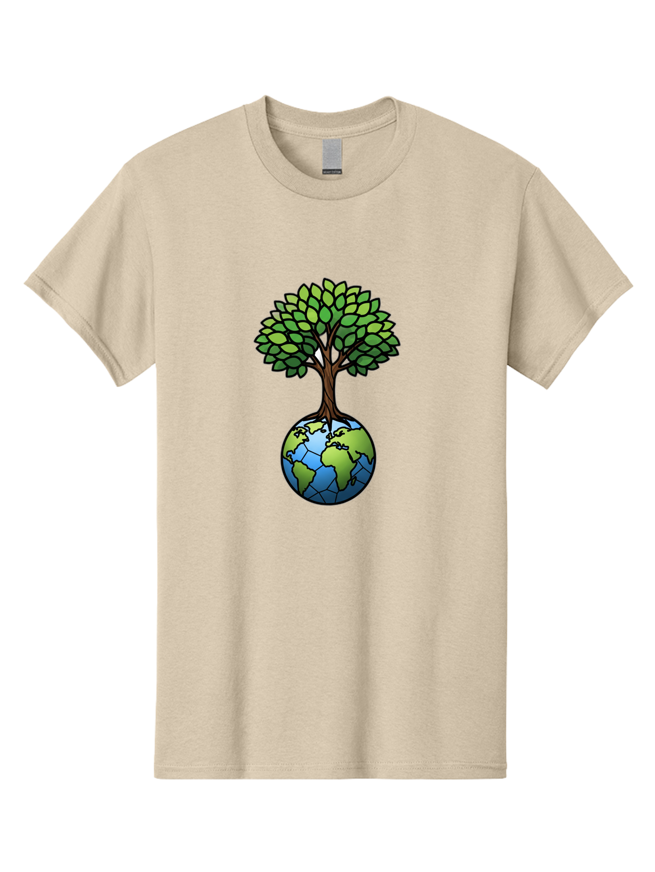 Tree-Growing-On-Globe Men'S Graphic Tee, 100% Cotton, Comfortable Casual Summer Wear, Machine Washable, Tree Growing From The Earth, Eco-Friendly Symbol, Environmental Conservation, Sustainable Living, Global Unity, Nature Preservation, Bab545