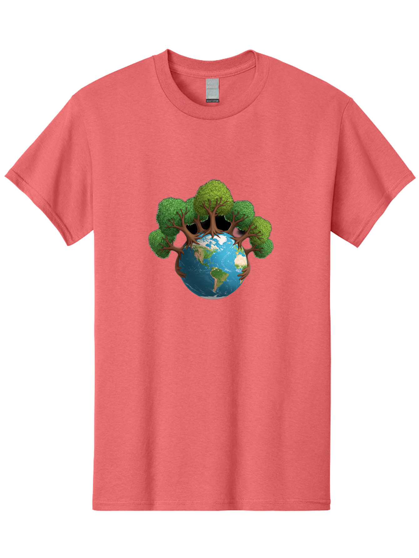 Tree-Hugging-Earth Men'S Graphic Tee, 100% Cotton, Comfortable Casual Summer Wear, Machine Washable, Earth With Trees, Global Conservation, Environmental Protection, Eco Friendly, Nature Preservation, Sustainable Living, Green Initiatives, Bab546