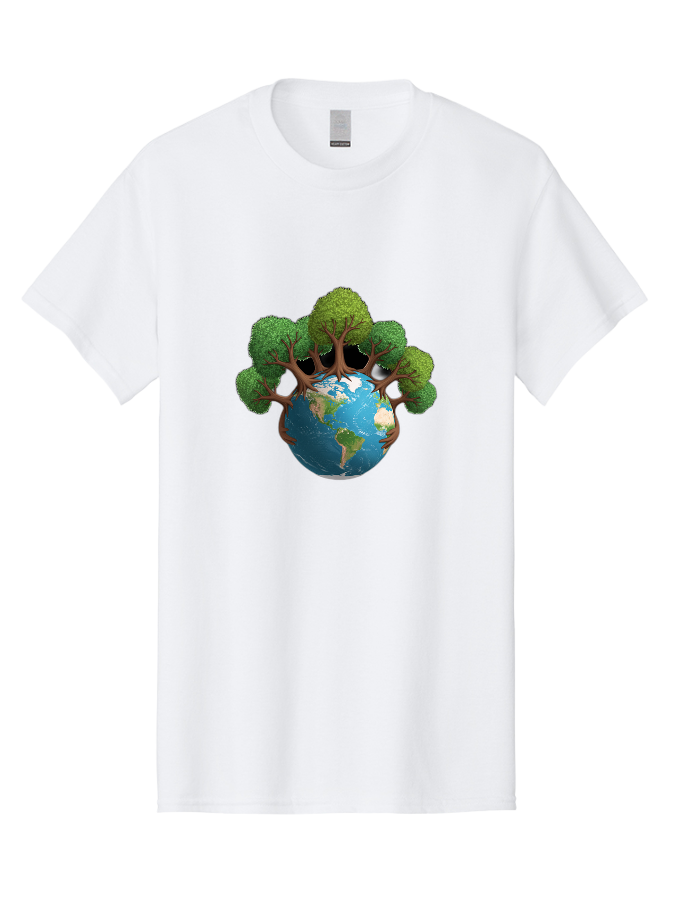 Tree-Hugging-Earth Men'S Graphic Tee, 100% Cotton, Comfortable Casual Summer Wear, Machine Washable, Earth With Trees, Global Conservation, Environmental Protection, Eco Friendly, Nature Preservation, Sustainable Living, Green Initiatives, Bab546