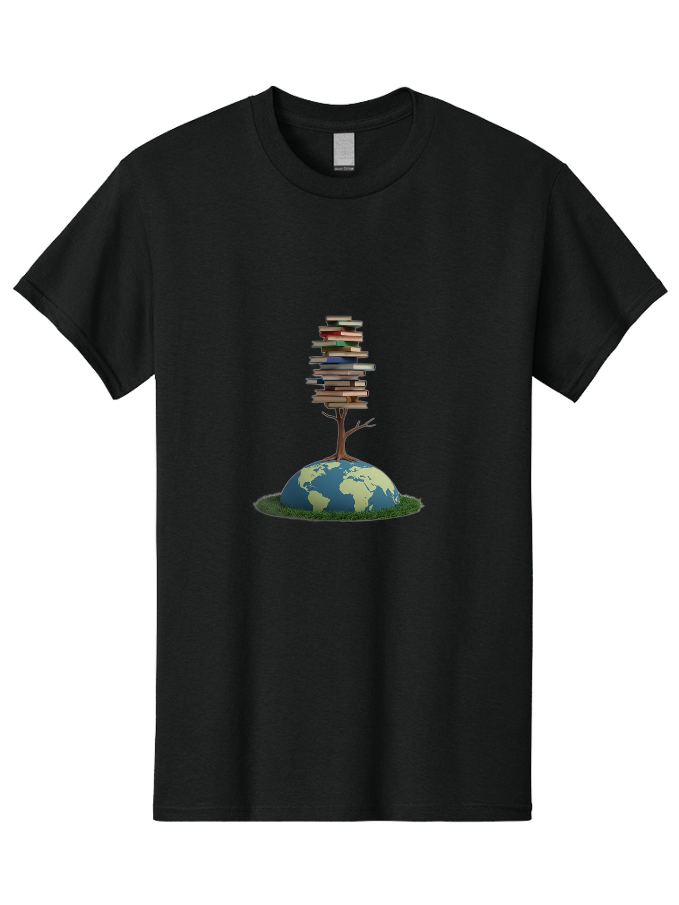 Tree-Of-Knowledge Men'S Graphic Tee, 100% Cotton, Comfortable Casual Summer Wear, Machine Washable, Globe With Tree, Stacked Books, Global Knowledge, Education Worldwide, Literary Diversity, World Unity, Intellectual Growth, Tree Of Knowledge Bab547