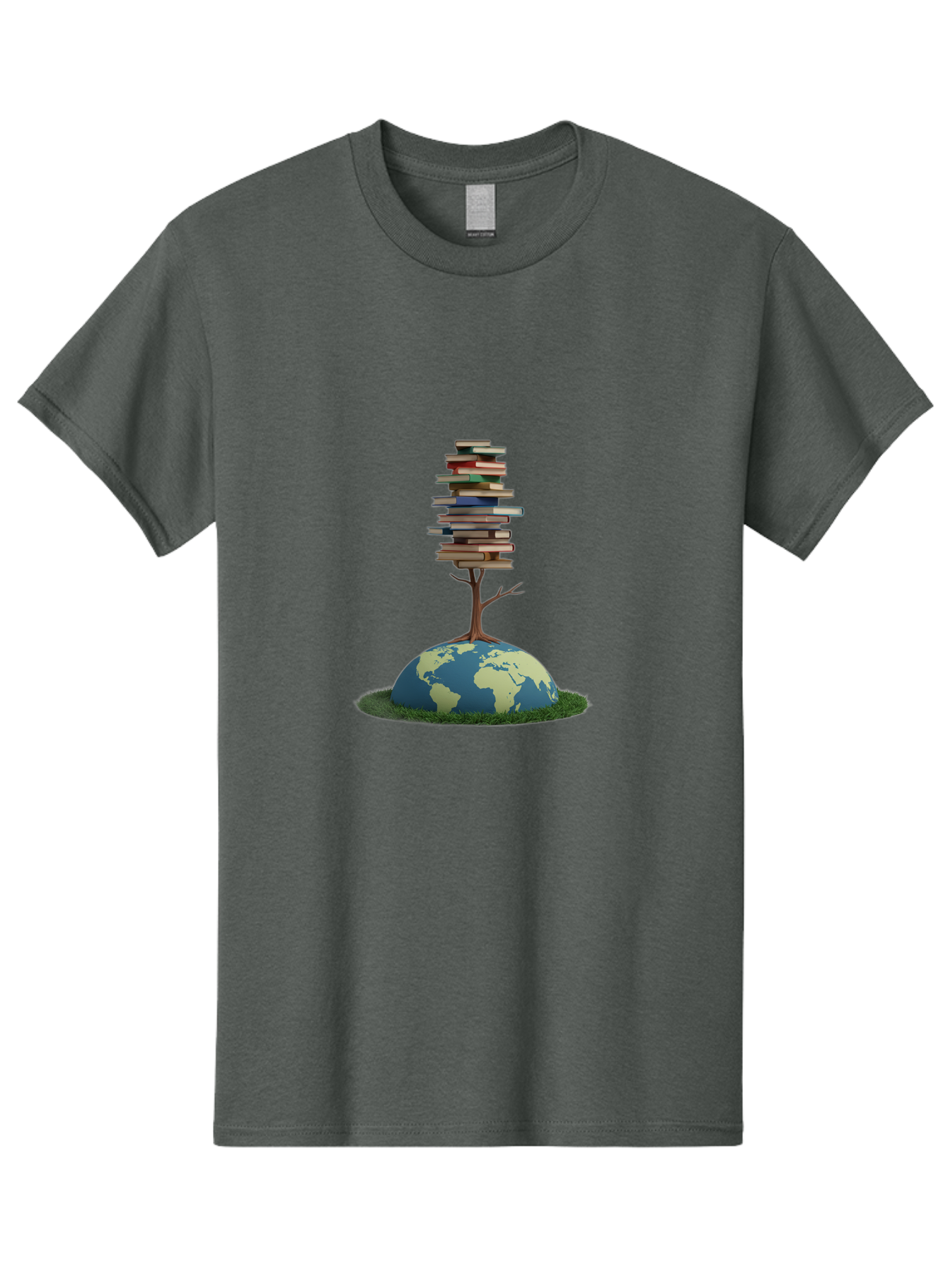 Tree-Of-Knowledge Men'S Graphic Tee, 100% Cotton, Comfortable Casual Summer Wear, Machine Washable, Globe With Tree, Stacked Books, Global Knowledge, Education Worldwide, Literary Diversity, World Unity, Intellectual Growth, Tree Of Knowledge Bab547