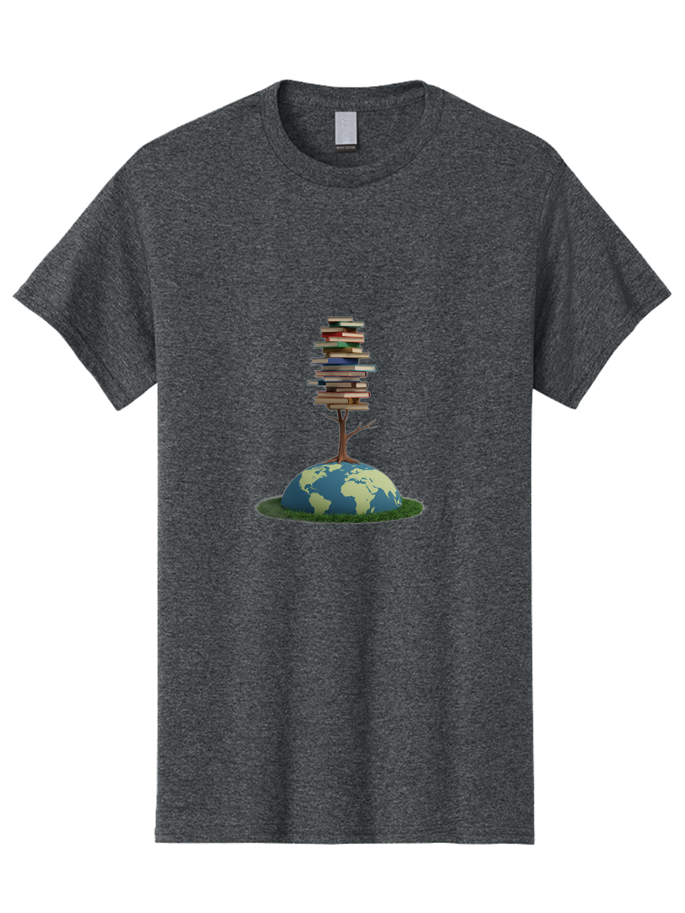 Tree-Of-Knowledge Men'S Graphic Tee, 100% Cotton, Comfortable Casual Summer Wear, Machine Washable, Globe With Tree, Stacked Books, Global Knowledge, Education Worldwide, Literary Diversity, World Unity, Intellectual Growth, Tree Of Knowledge Bab547