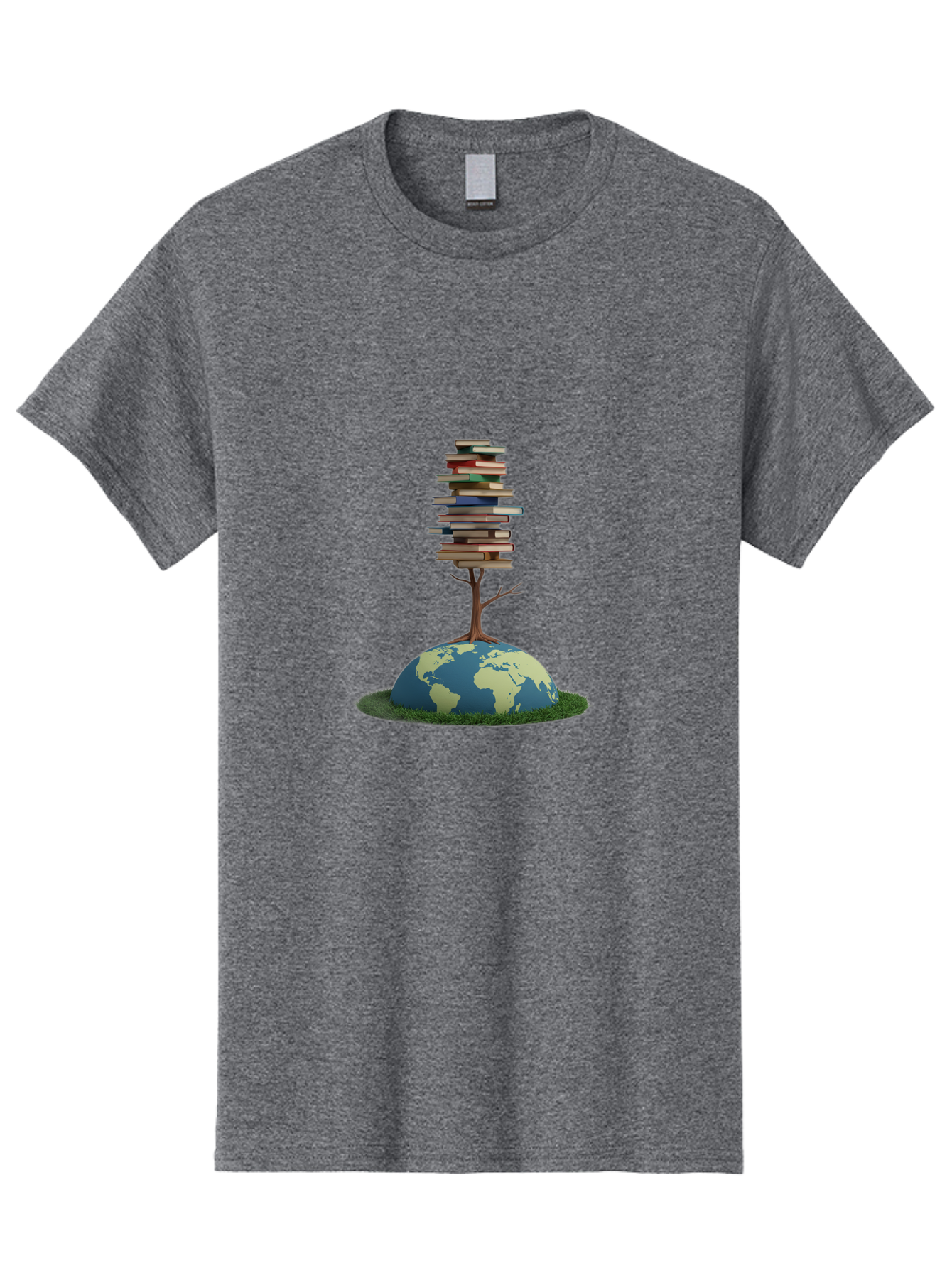 Tree-Of-Knowledge Men'S Graphic Tee, 100% Cotton, Comfortable Casual Summer Wear, Machine Washable, Globe With Tree, Stacked Books, Global Knowledge, Education Worldwide, Literary Diversity, World Unity, Intellectual Growth, Tree Of Knowledge Bab547