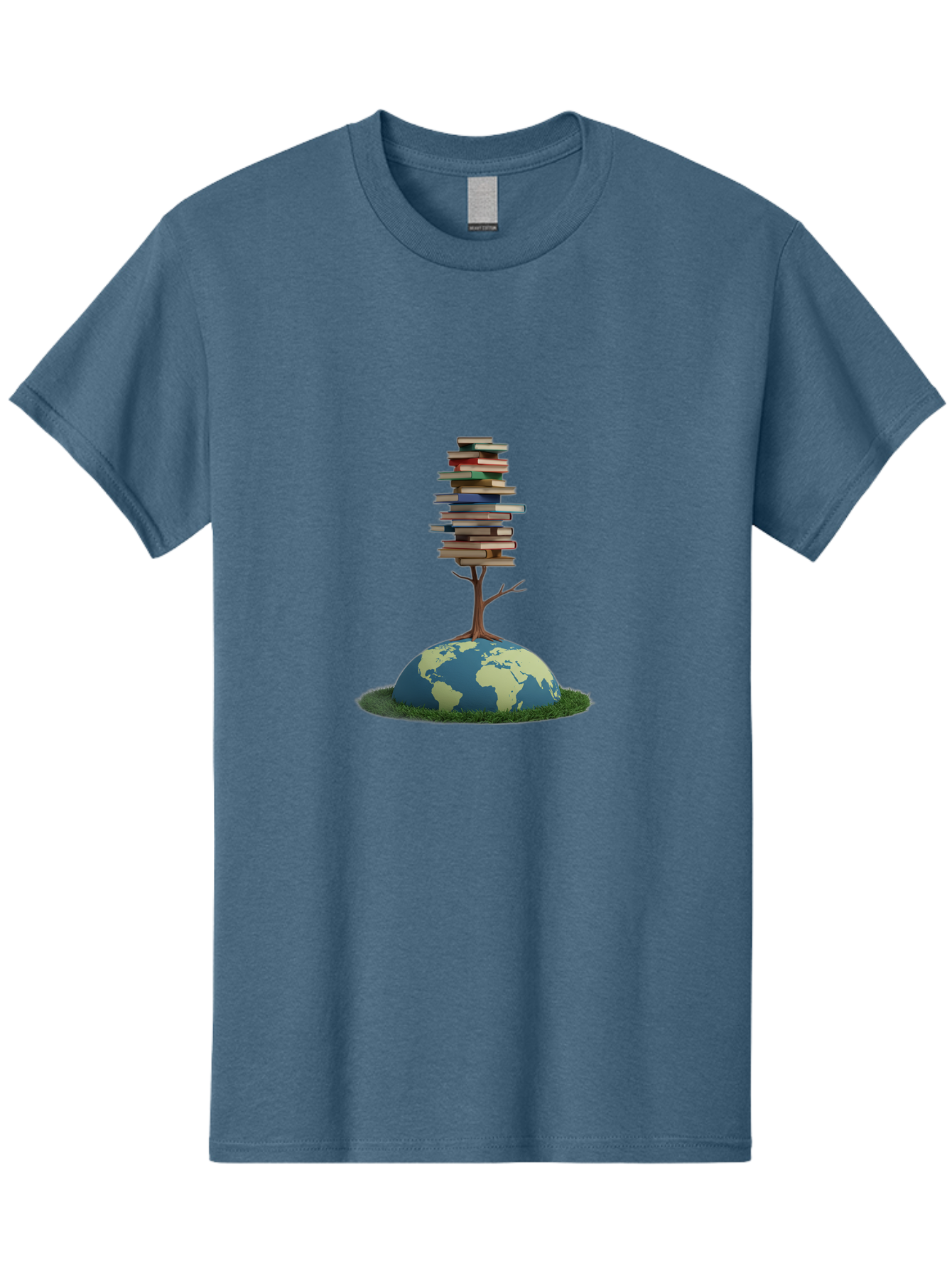 Tree-Of-Knowledge Men'S Graphic Tee, 100% Cotton, Comfortable Casual Summer Wear, Machine Washable, Globe With Tree, Stacked Books, Global Knowledge, Education Worldwide, Literary Diversity, World Unity, Intellectual Growth, Tree Of Knowledge Bab547