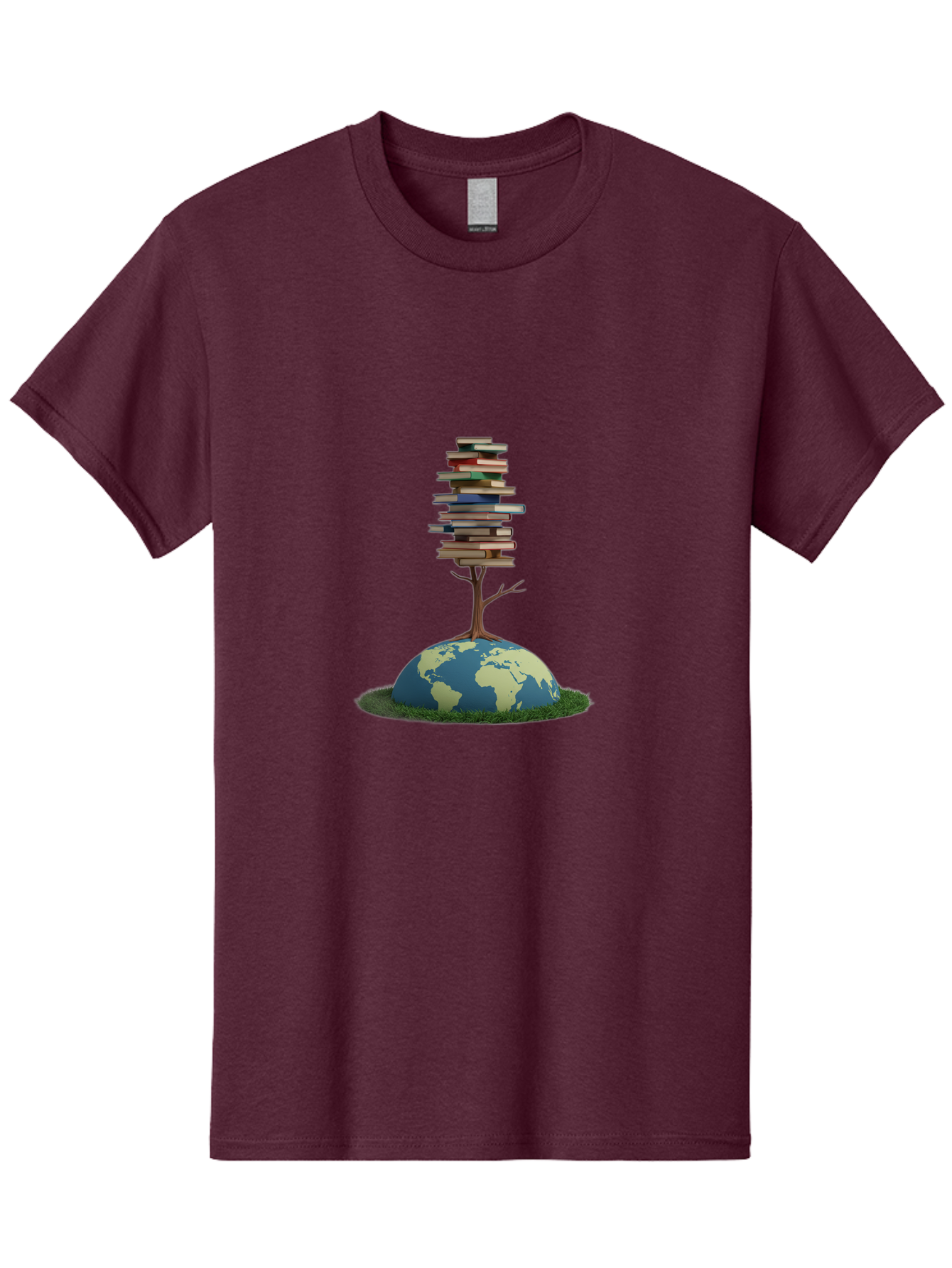 Tree-Of-Knowledge Men'S Graphic Tee, 100% Cotton, Comfortable Casual Summer Wear, Machine Washable, Globe With Tree, Stacked Books, Global Knowledge, Education Worldwide, Literary Diversity, World Unity, Intellectual Growth, Tree Of Knowledge Bab547