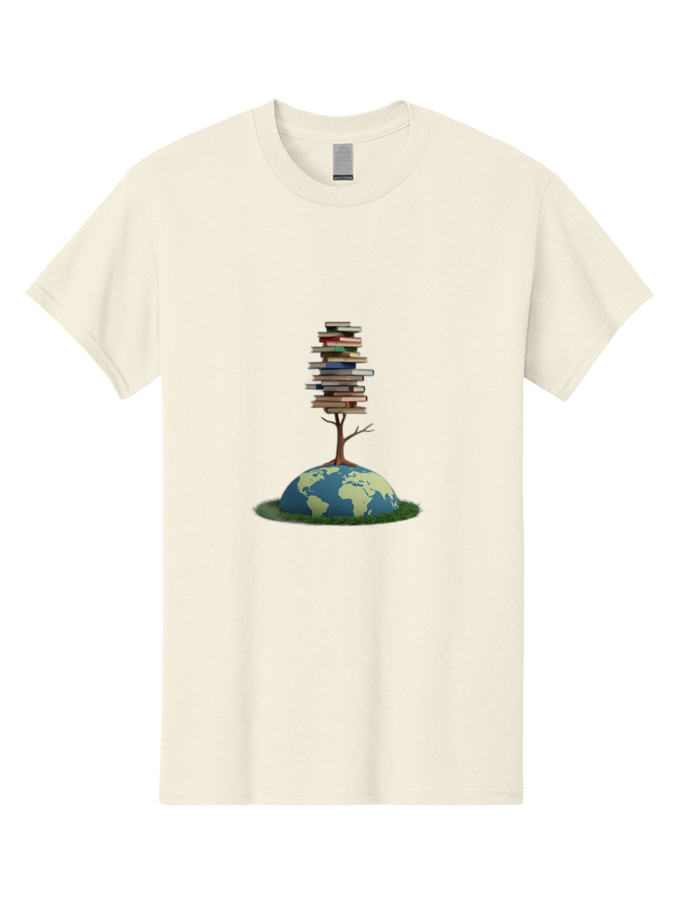 Tree-Of-Knowledge Men'S Graphic Tee, 100% Cotton, Comfortable Casual Summer Wear, Machine Washable, Globe With Tree, Stacked Books, Global Knowledge, Education Worldwide, Literary Diversity, World Unity, Intellectual Growth, Tree Of Knowledge Bab547
