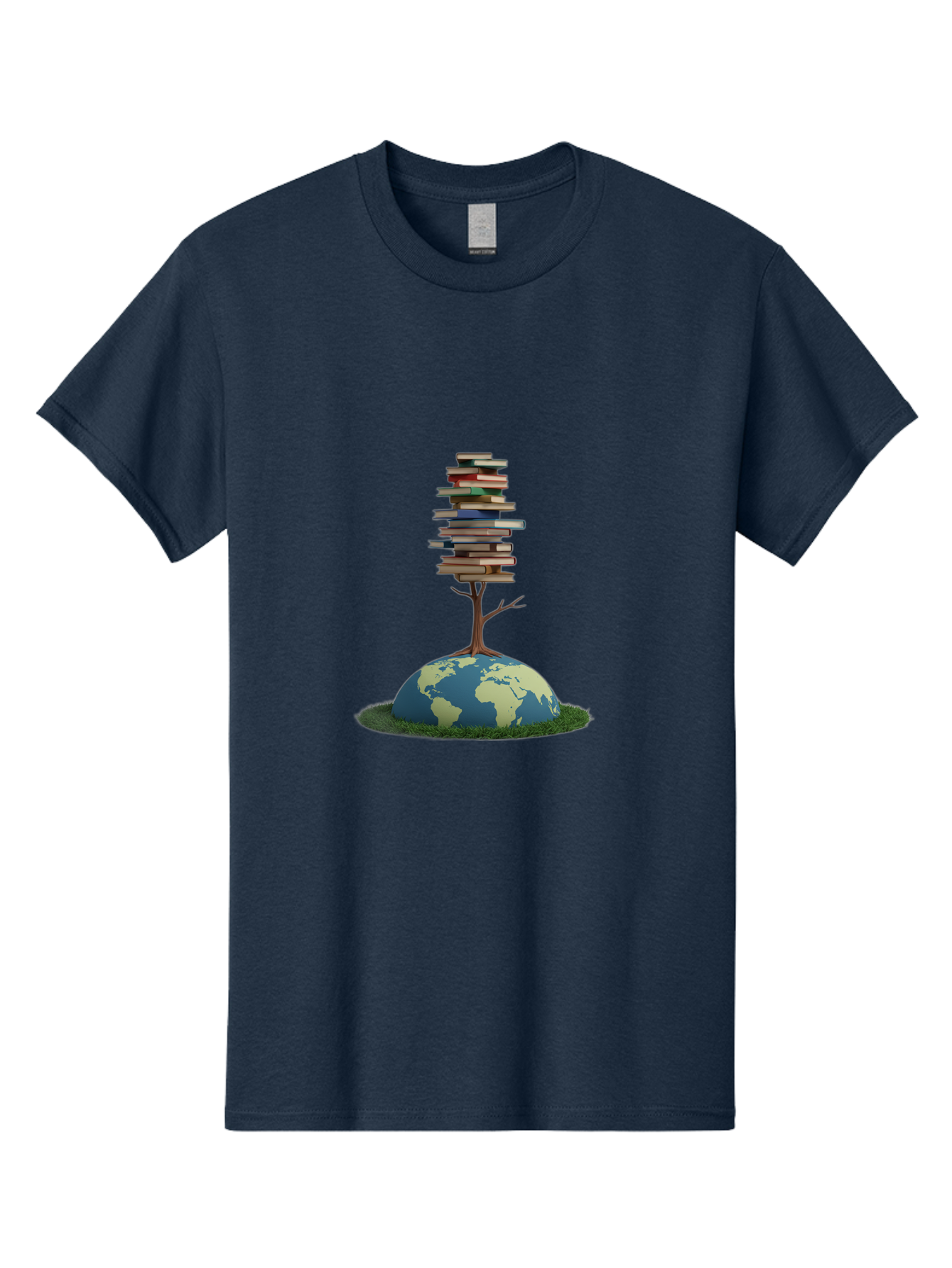 Tree-Of-Knowledge Men'S Graphic Tee, 100% Cotton, Comfortable Casual Summer Wear, Machine Washable, Globe With Tree, Stacked Books, Global Knowledge, Education Worldwide, Literary Diversity, World Unity, Intellectual Growth, Tree Of Knowledge Bab547