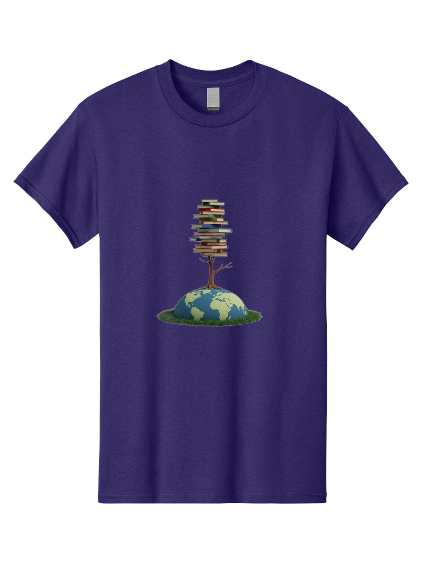 Tree-Of-Knowledge Men'S Graphic Tee, 100% Cotton, Comfortable Casual Summer Wear, Machine Washable, Globe With Tree, Stacked Books, Global Knowledge, Education Worldwide, Literary Diversity, World Unity, Intellectual Growth, Tree Of Knowledge Bab547