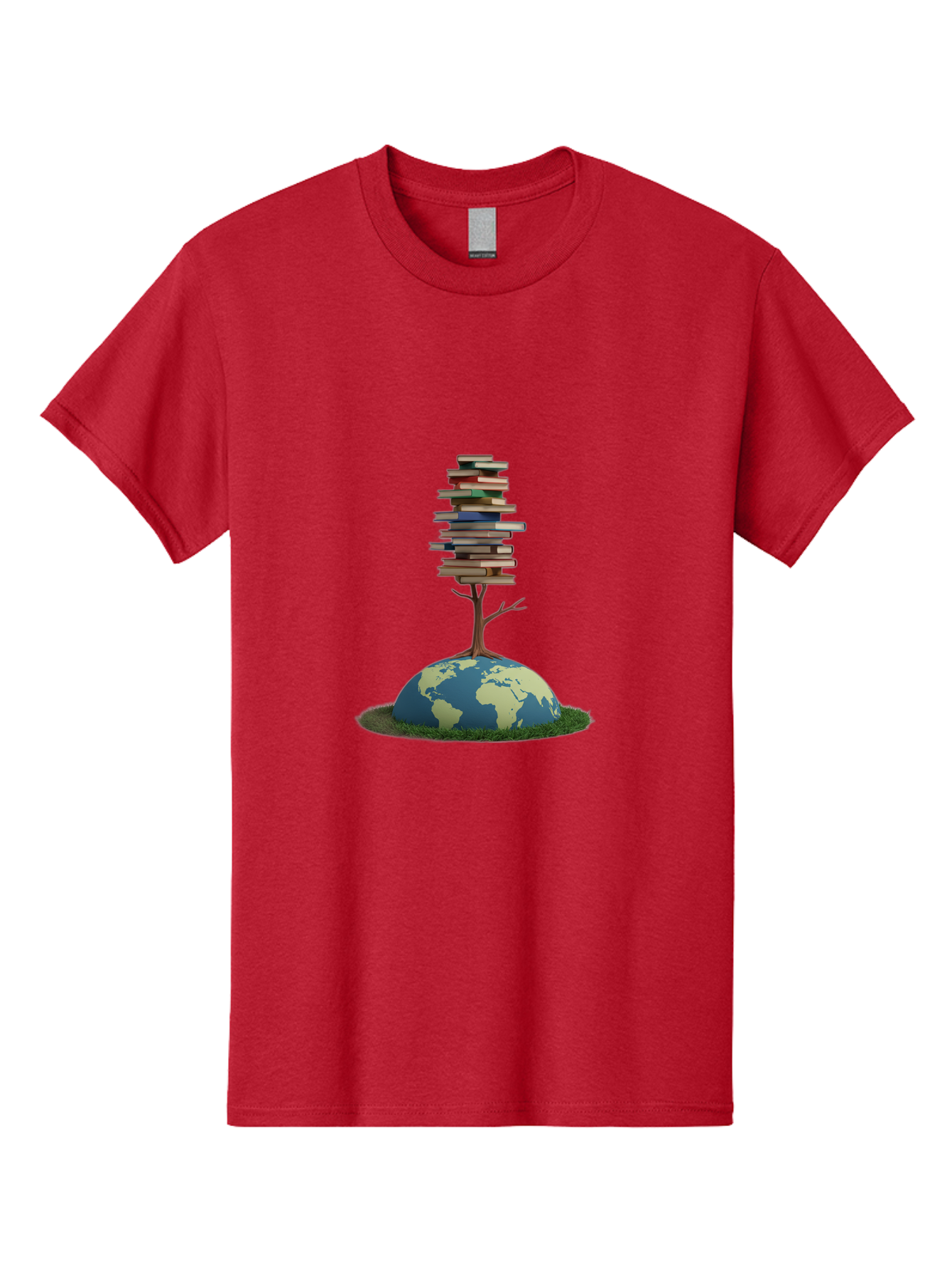 Tree-Of-Knowledge Men'S Graphic Tee, 100% Cotton, Comfortable Casual Summer Wear, Machine Washable, Globe With Tree, Stacked Books, Global Knowledge, Education Worldwide, Literary Diversity, World Unity, Intellectual Growth, Tree Of Knowledge Bab547